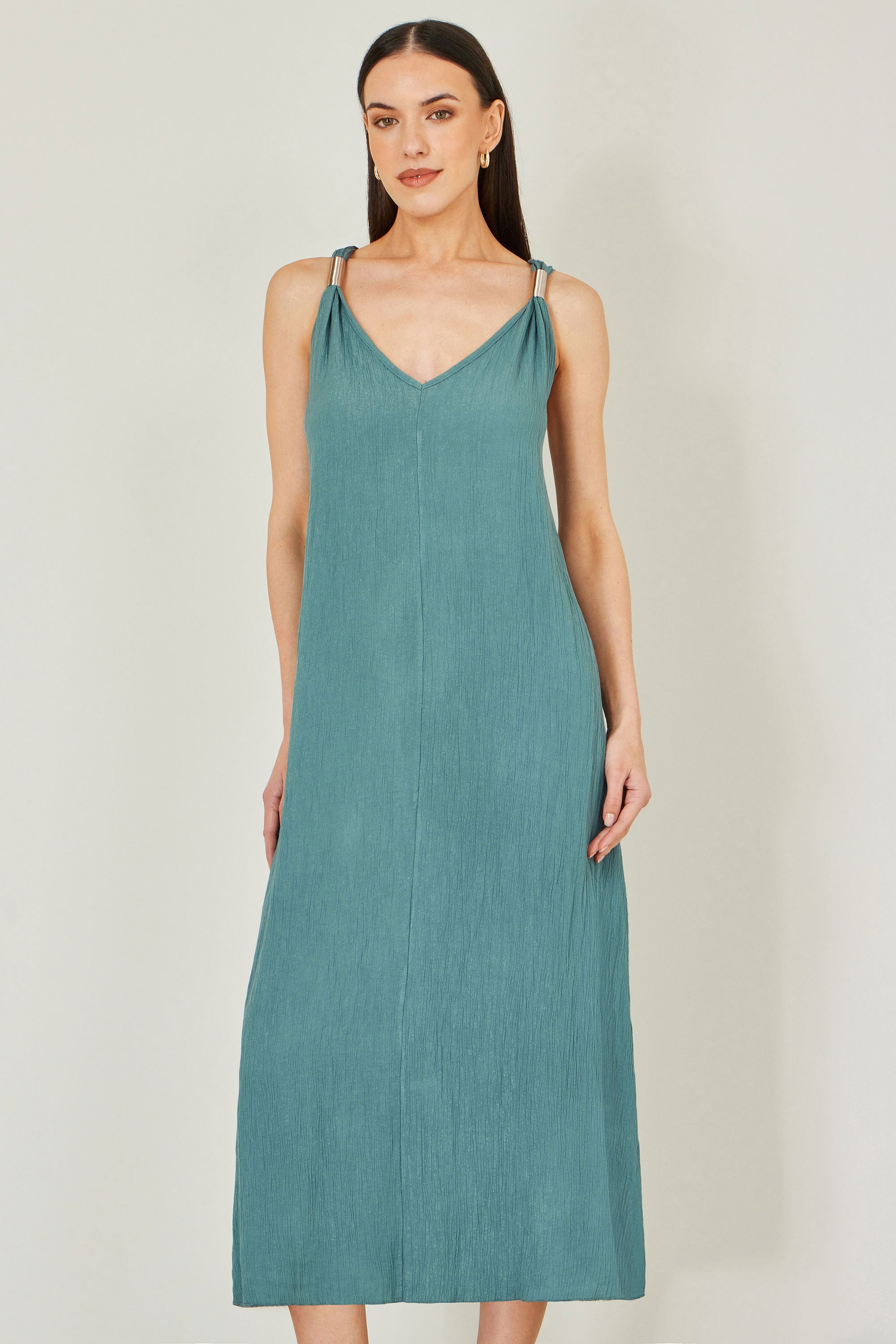 Yumi Green Viscose Maxi Beach Dress