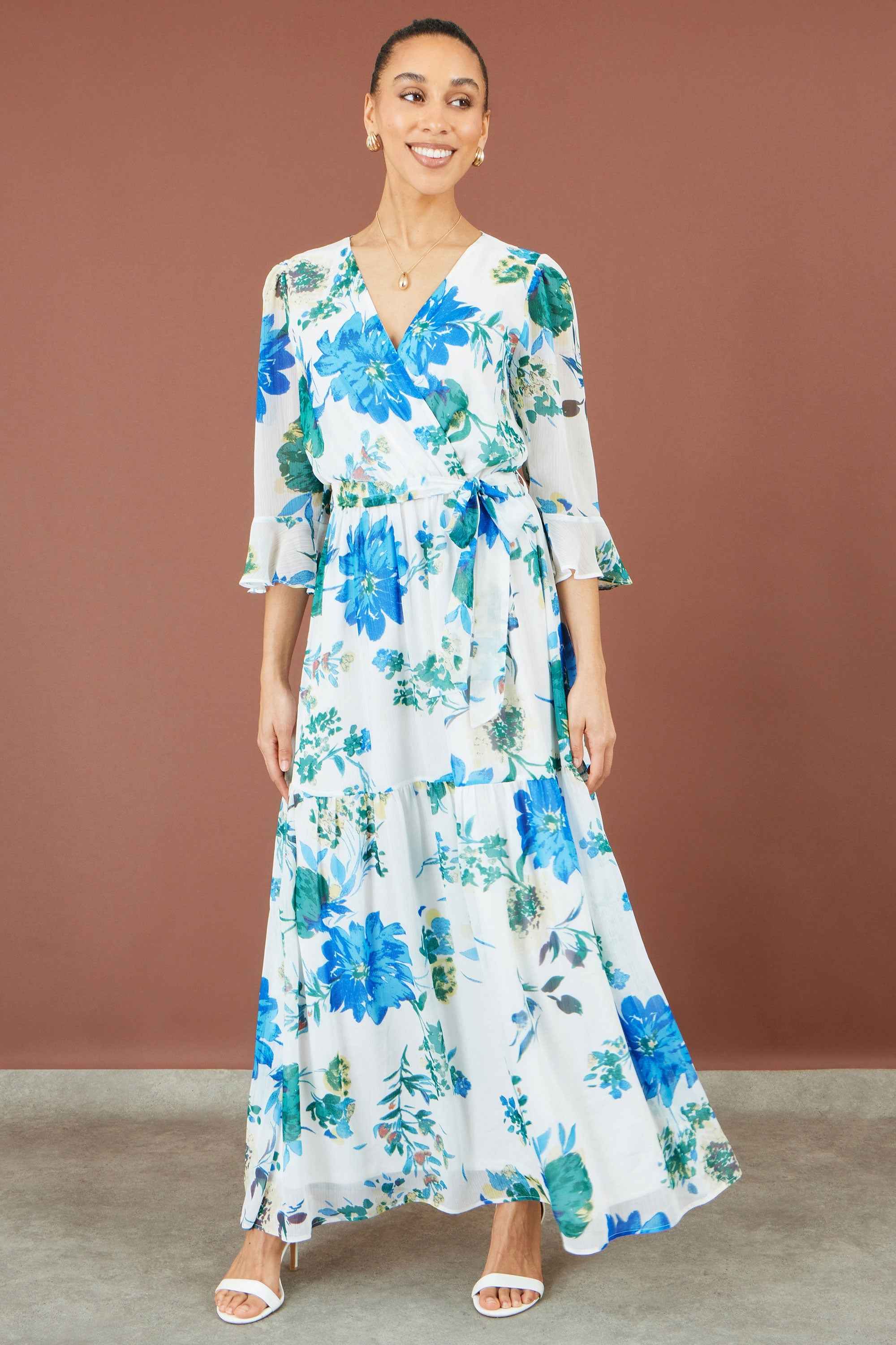 Yumi White Floral Maxi Wrap Dress