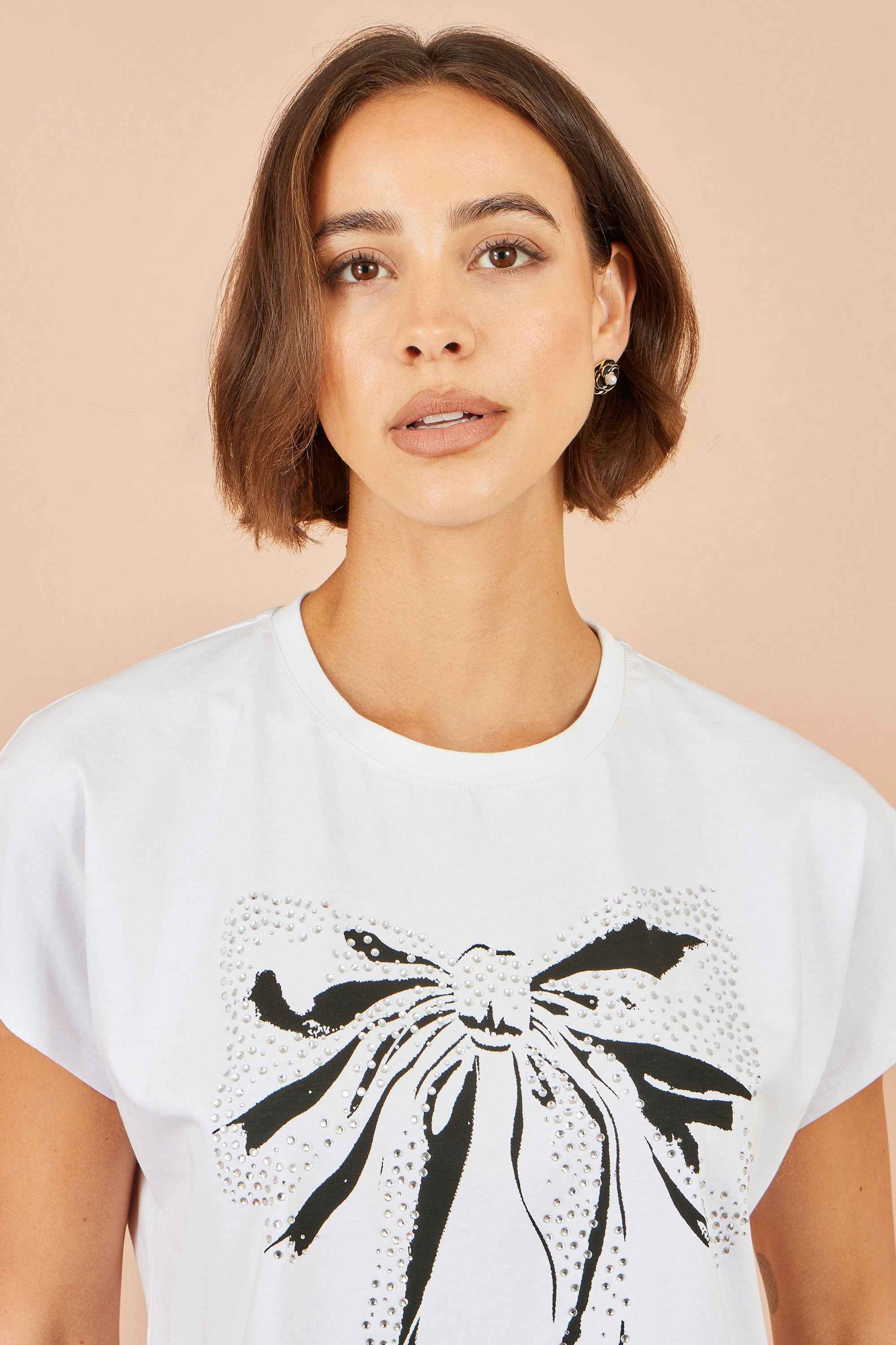 Yumi White Bow T-Shirt With Lace