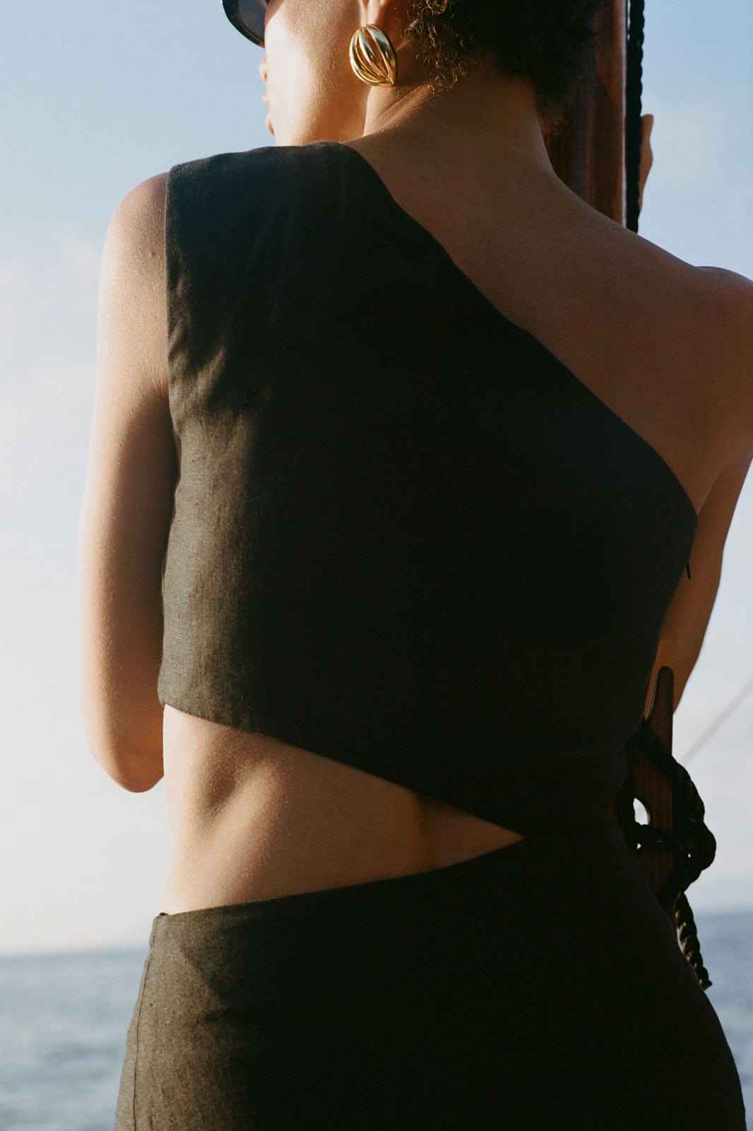 The Ava Asymmetric Maxi Dress in black