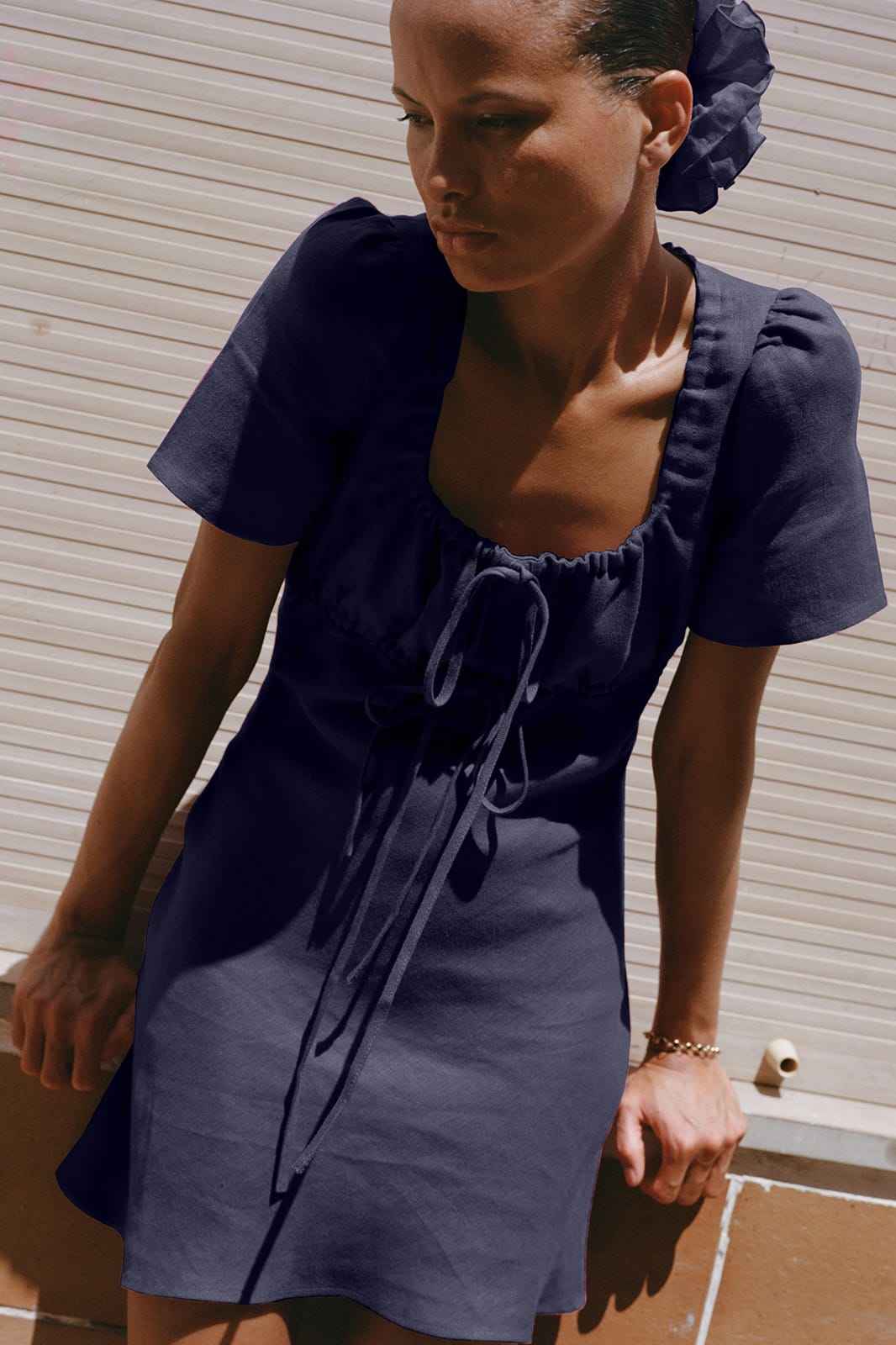 The Clementine Mini Dress in navy blue