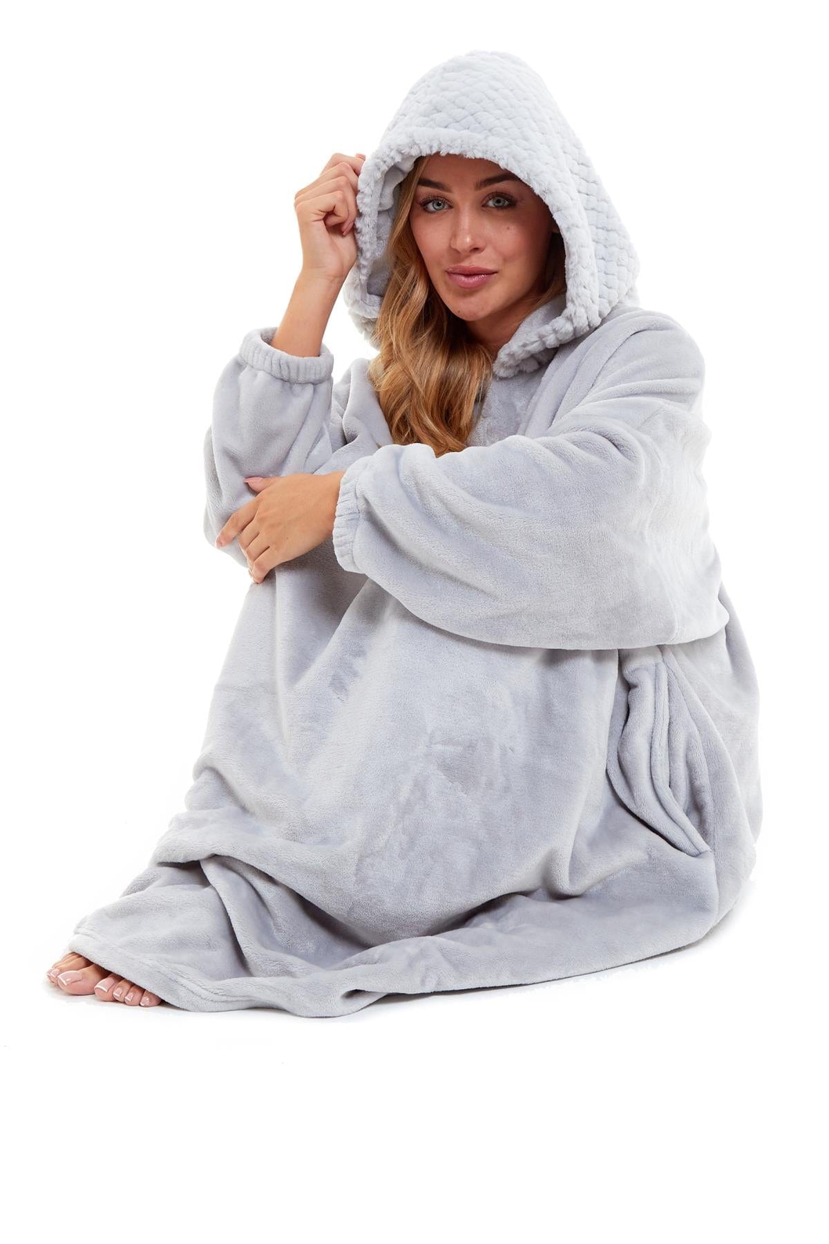 OLIVIA ROCCO Oversized Plush Hooded Poncho Blanket With Ultra-Soft Fur Hood Super Soft Sofa and Bed Use