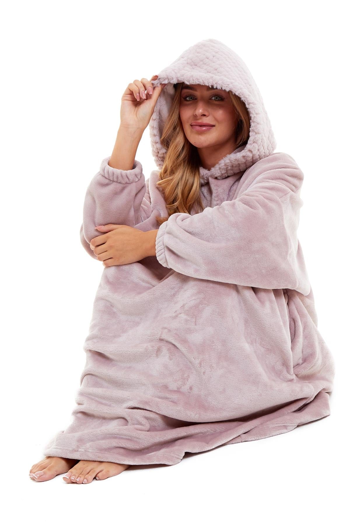 OLIVIA ROCCO Oversized Plush Hooded Poncho Blanket With Ultra-Soft Fur Hood Super Soft Sofa and Bed Use