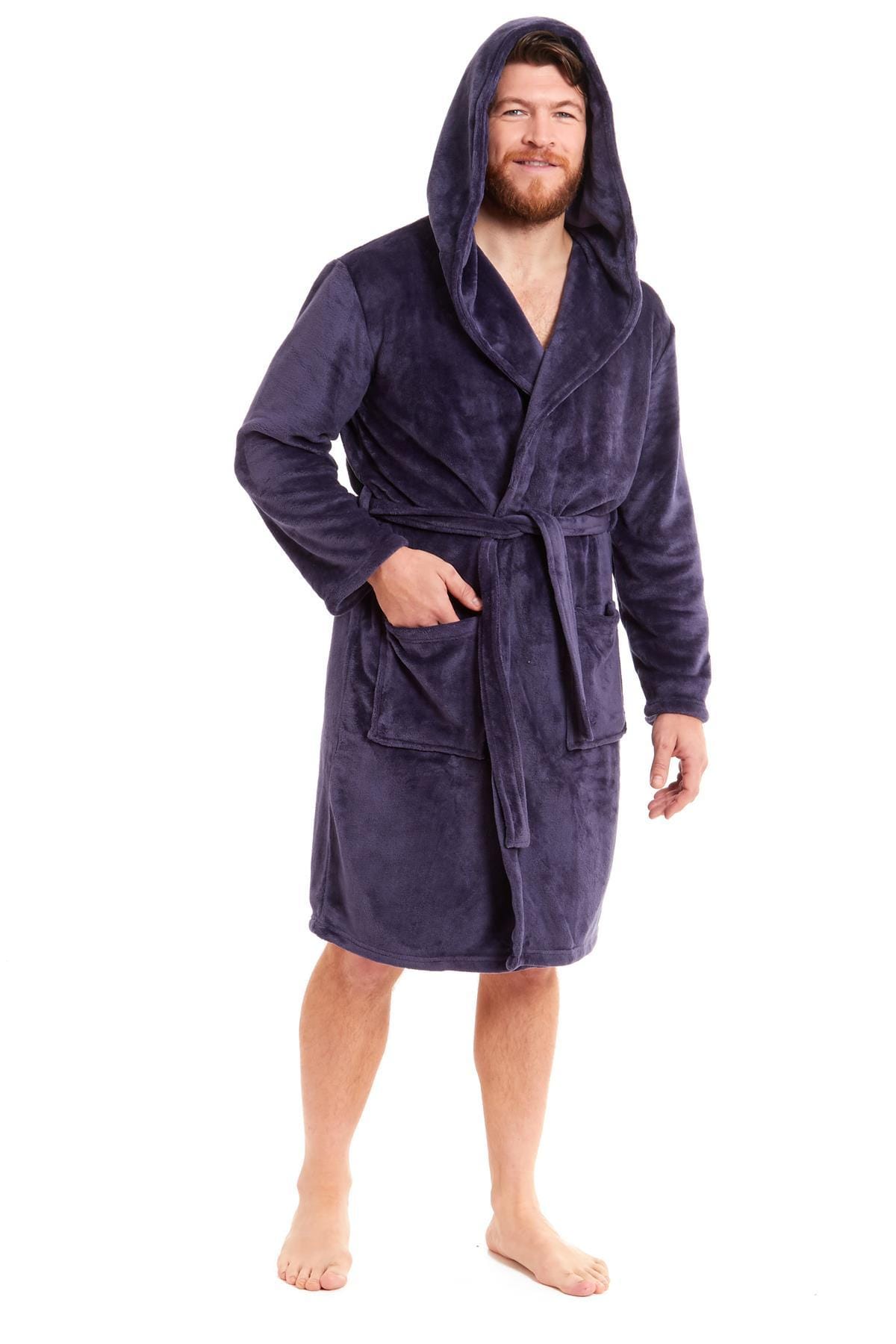 OLIVIA ROCCO Hooded Plush Flannel Bathrobe for Men Ultra-Absorbing Soft Fleece Dressing