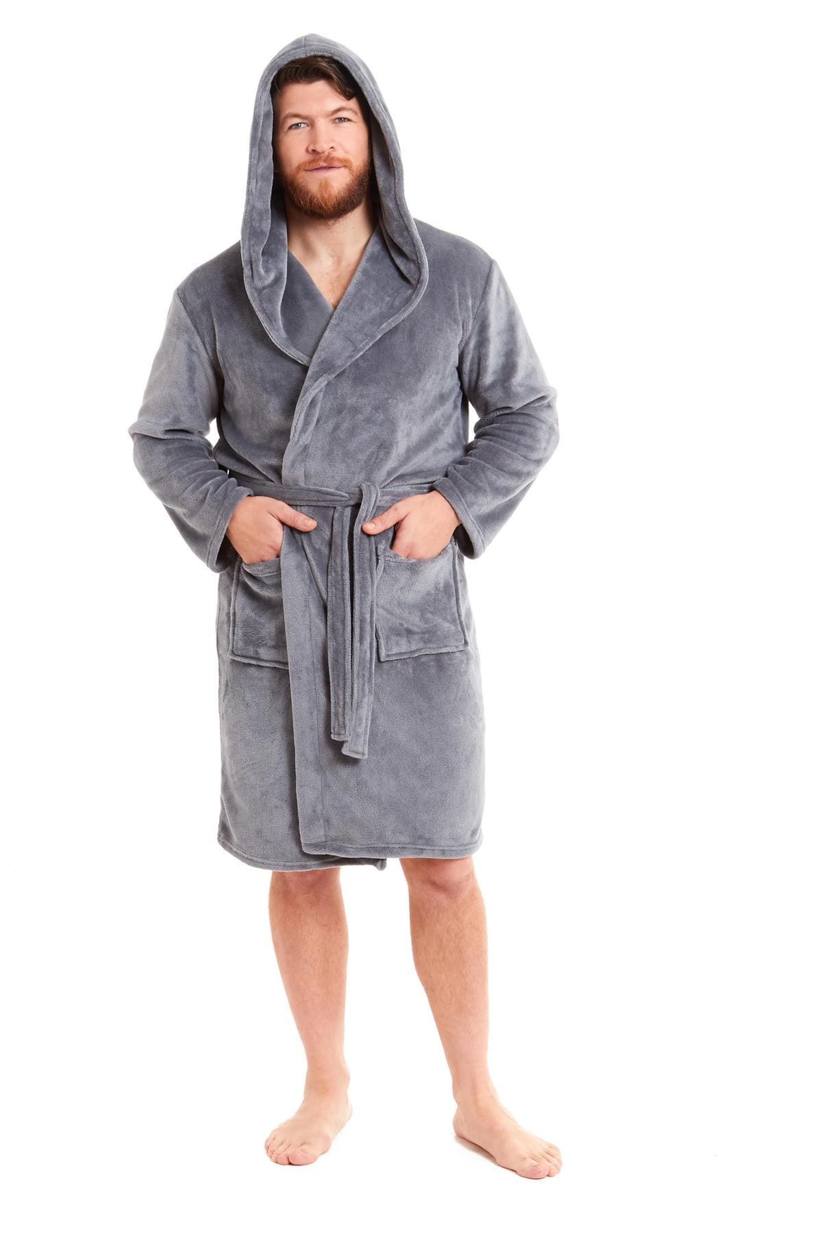 OLIVIA ROCCO Hooded Plush Flannel Bathrobe for Men Ultra-Absorbing Soft Fleece Dressing