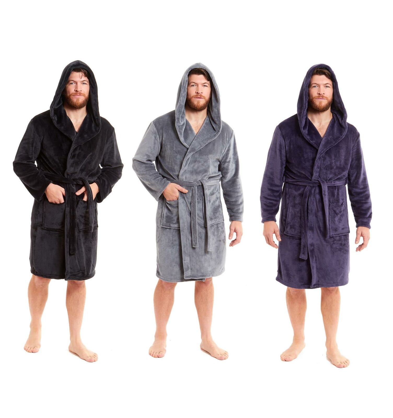 OLIVIA ROCCO Hooded Plush Flannel Bathrobe for Men Ultra-Absorbing Soft Fleece Dressing
