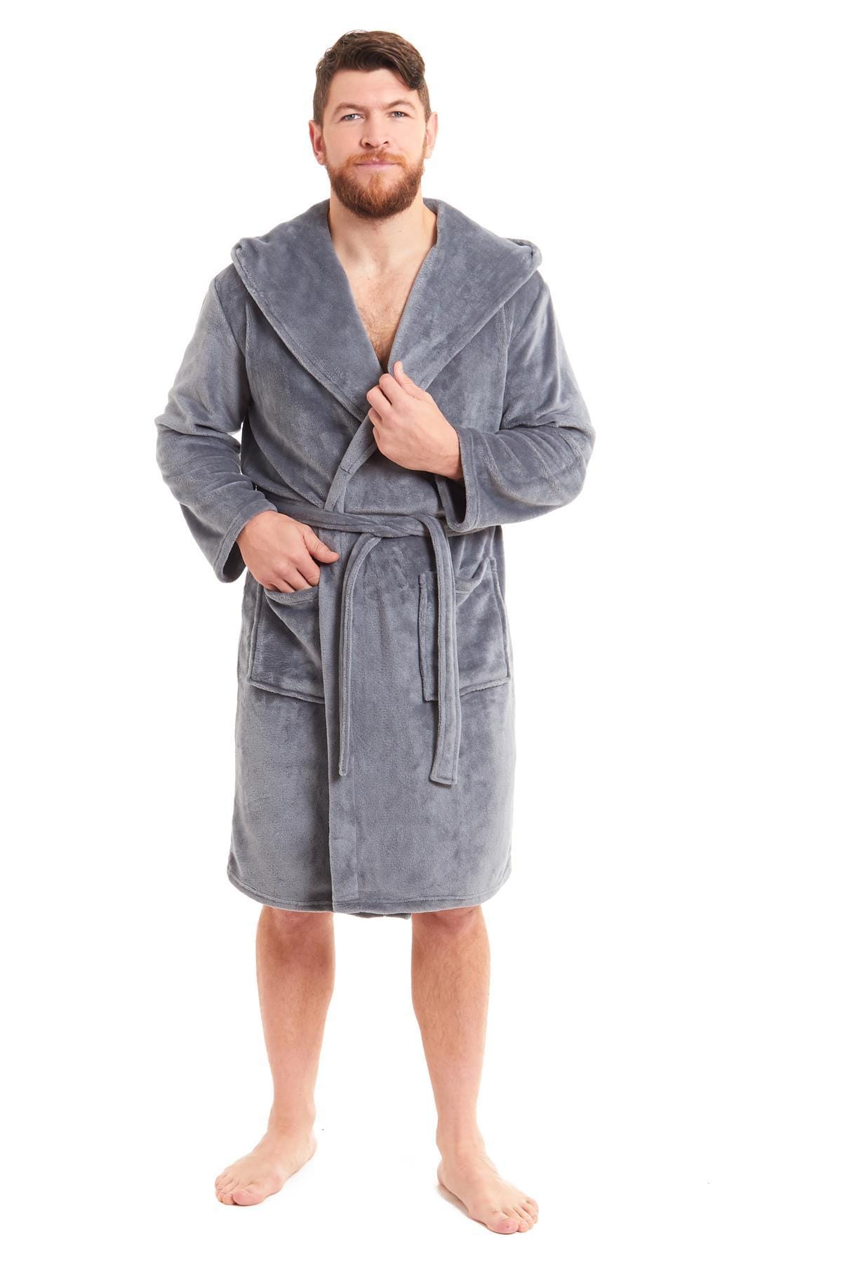OLIVIA ROCCO Hooded Plush Flannel Bathrobe for Men Ultra-Absorbing Soft Fleece Dressing
