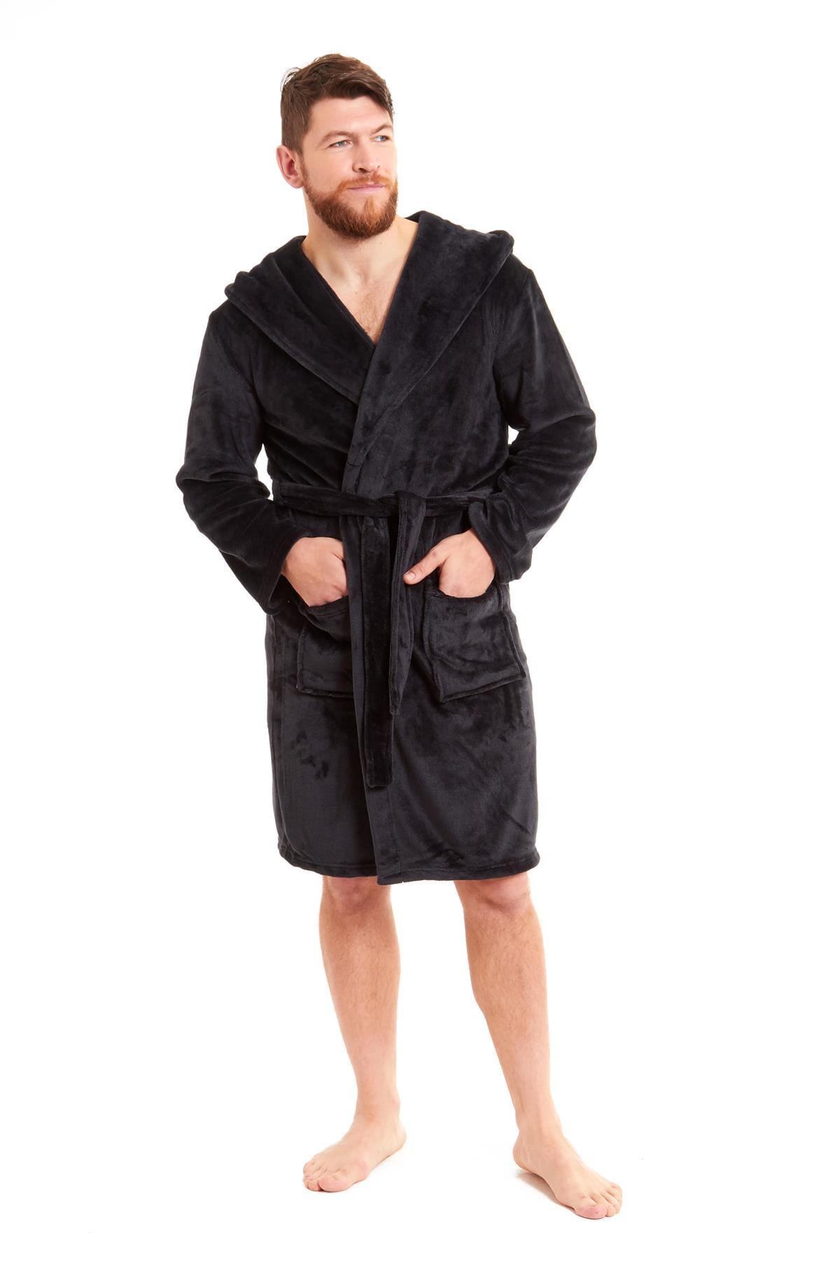 OLIVIA ROCCO Hooded Plush Flannel Bathrobe for Men Ultra-Absorbing Soft Fleece Dressing