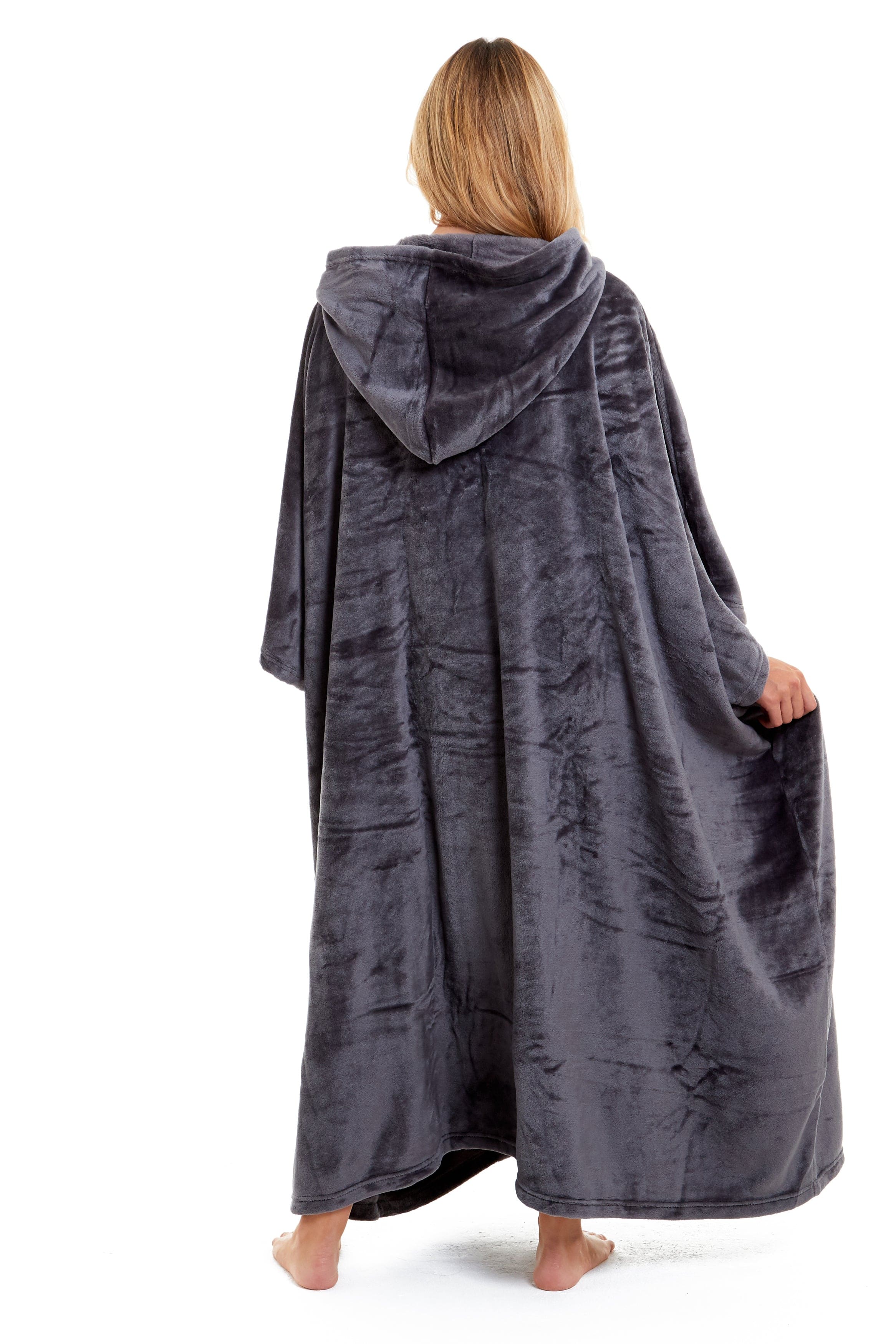 OLIVIA ROCCO Women's Oversized Hooded Poncho Blanket Plush Fleece Navy Charcoal Cosy Sofa and Bedroom Layering