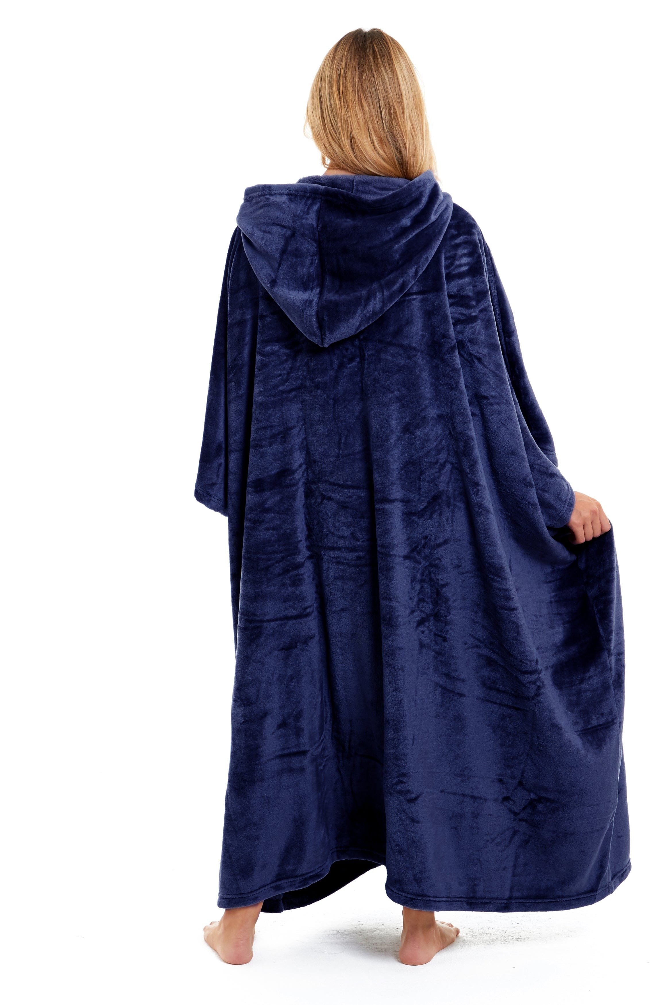 OLIVIA ROCCO Women's Oversized Hooded Poncho Blanket Plush Fleece Navy Charcoal Cosy Sofa and Bedroom Layering