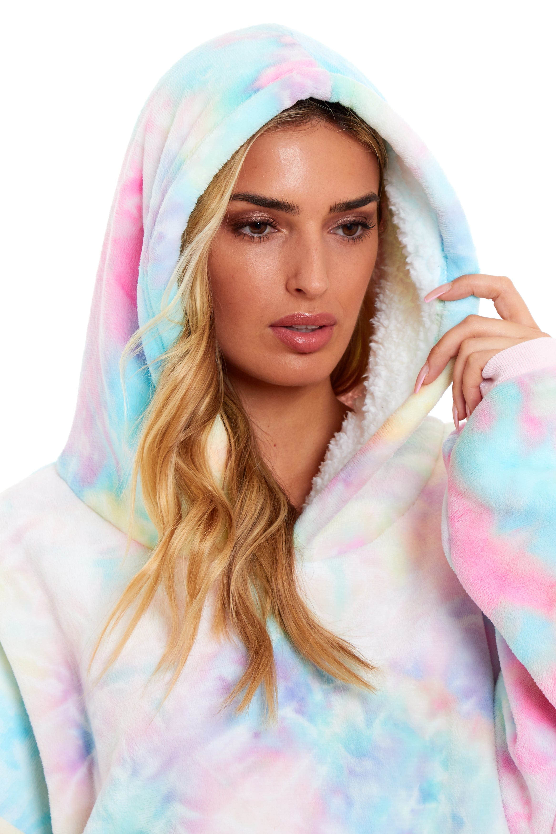 OLIVIA ROCCO Oversized Hooded Tie Dye Rainbow Plush Fleece Blanket With Reversible Sherpa