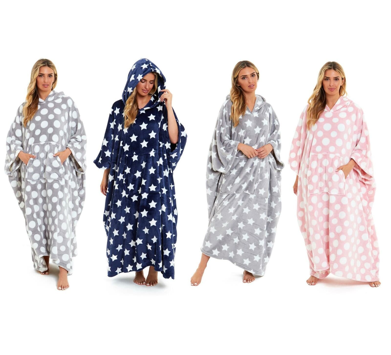 OLIVIA ROCCO Oversized Hooded Fleece Poncho Blanket Stars Polka Dots Easy Care for Cosy Home Layering