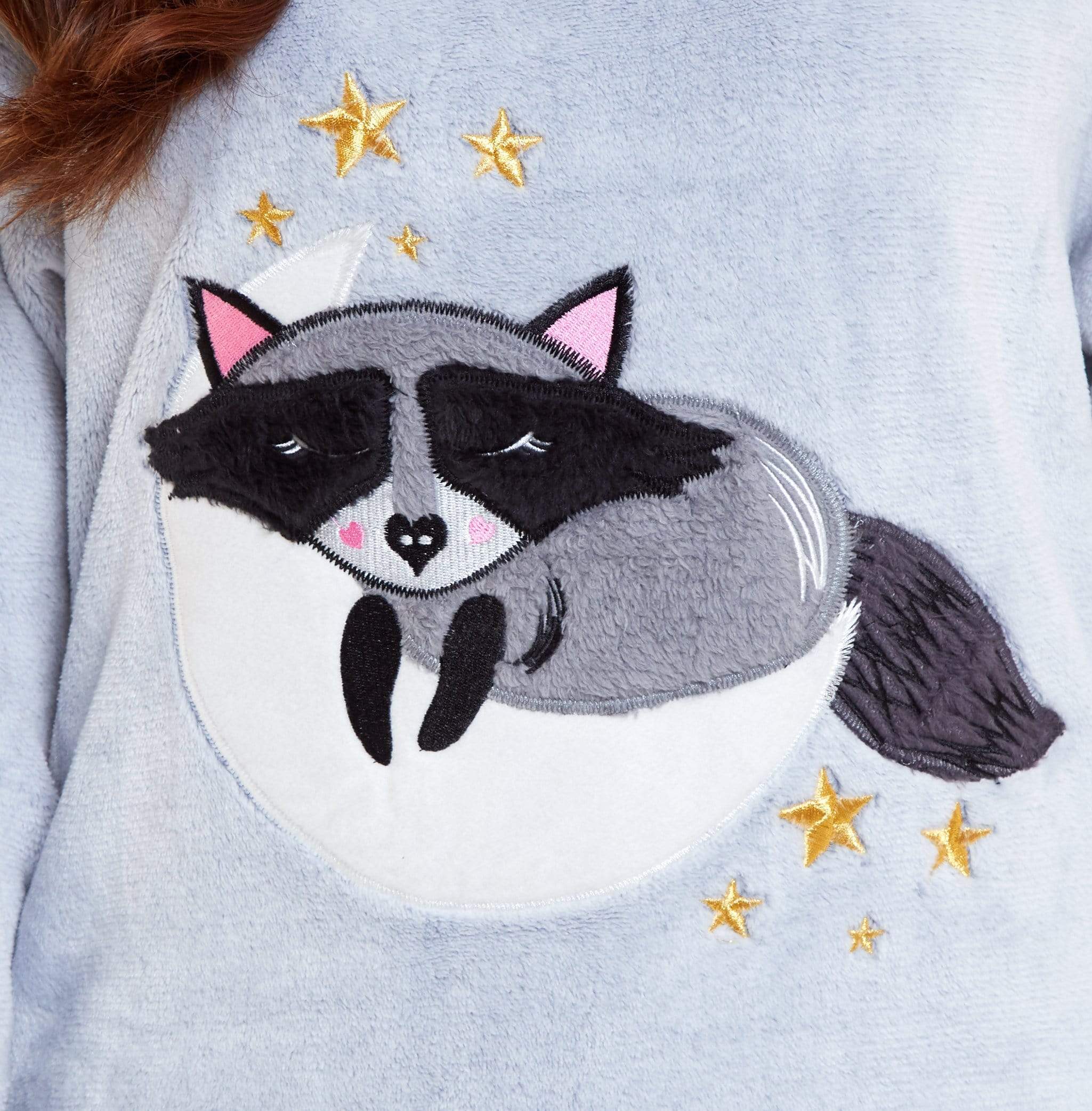 OLIVIA ROCCO Matching Mother Daughter Raccoon Fleece Hooded Pyjama Set With Sherpa Lining