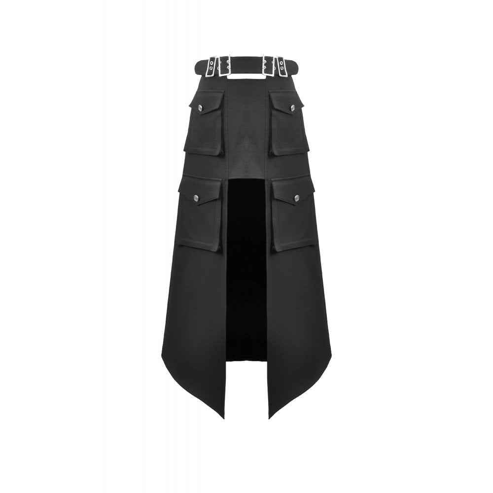 Dark in Love Punk Layered Pocket Cutout Belted Long Skirt