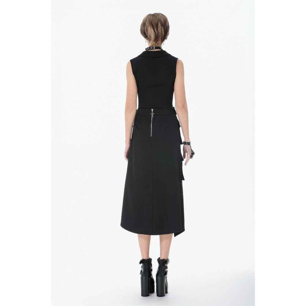 Dark in Love Punk Layered Pocket Cutout Belted Long Skirt