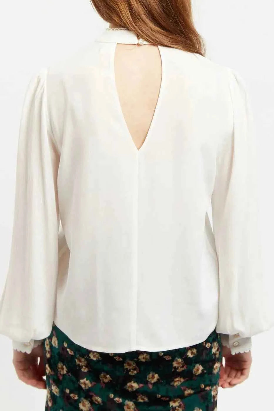 Enni Lace Trim Long Sleeve Blouse