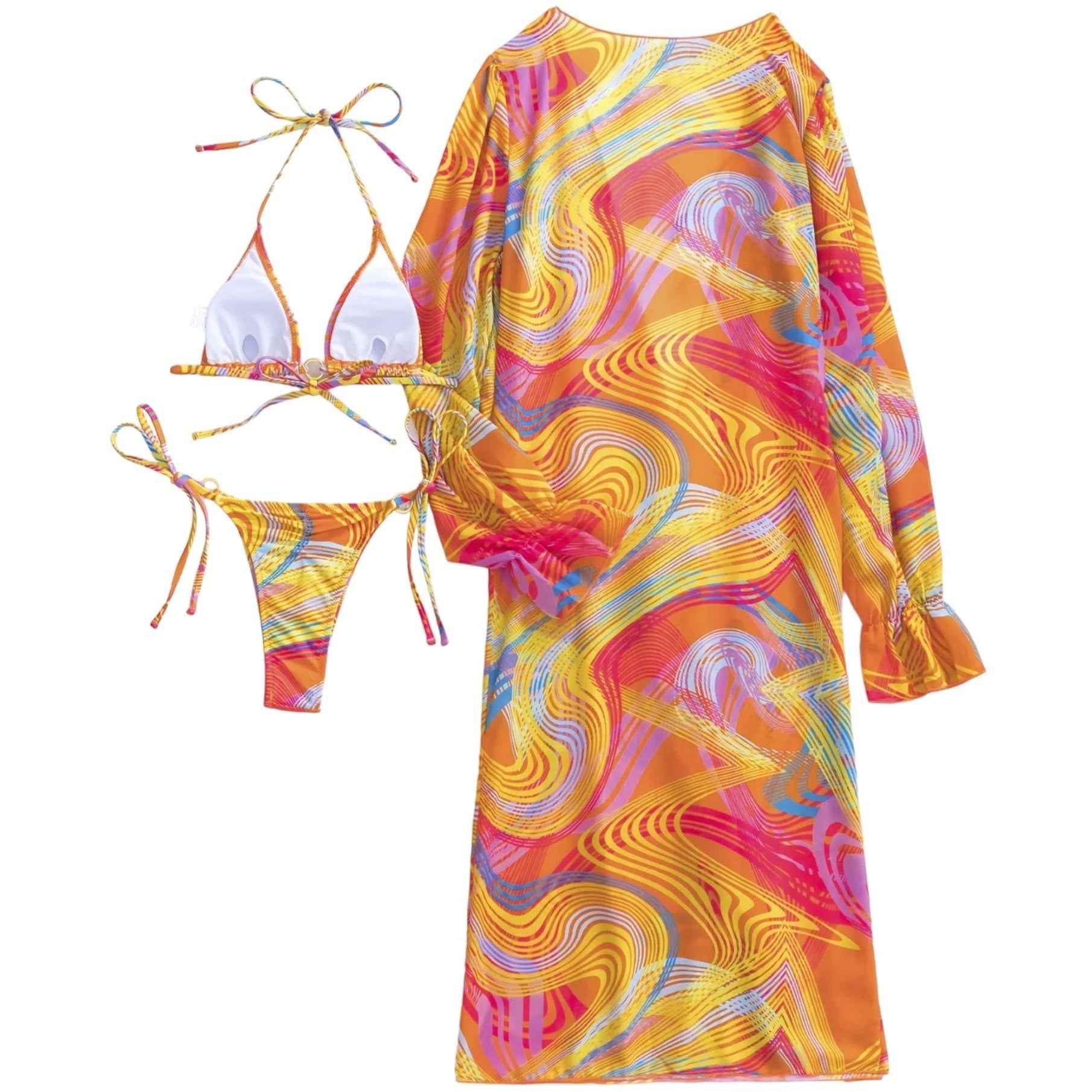 BEHEIRA Orange Bikini Sets And Cover Up