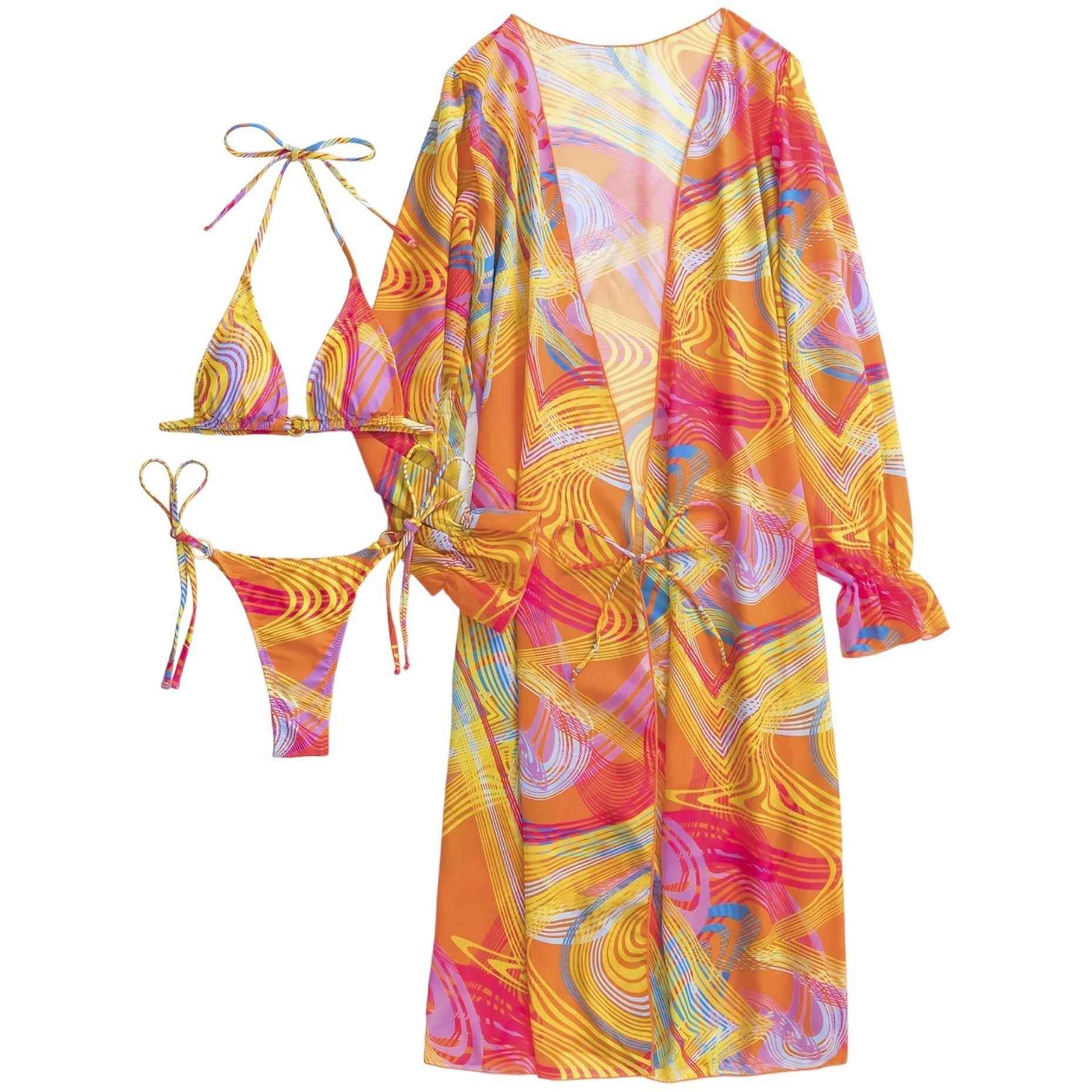 BEHEIRA Orange Bikini Sets And Cover Up