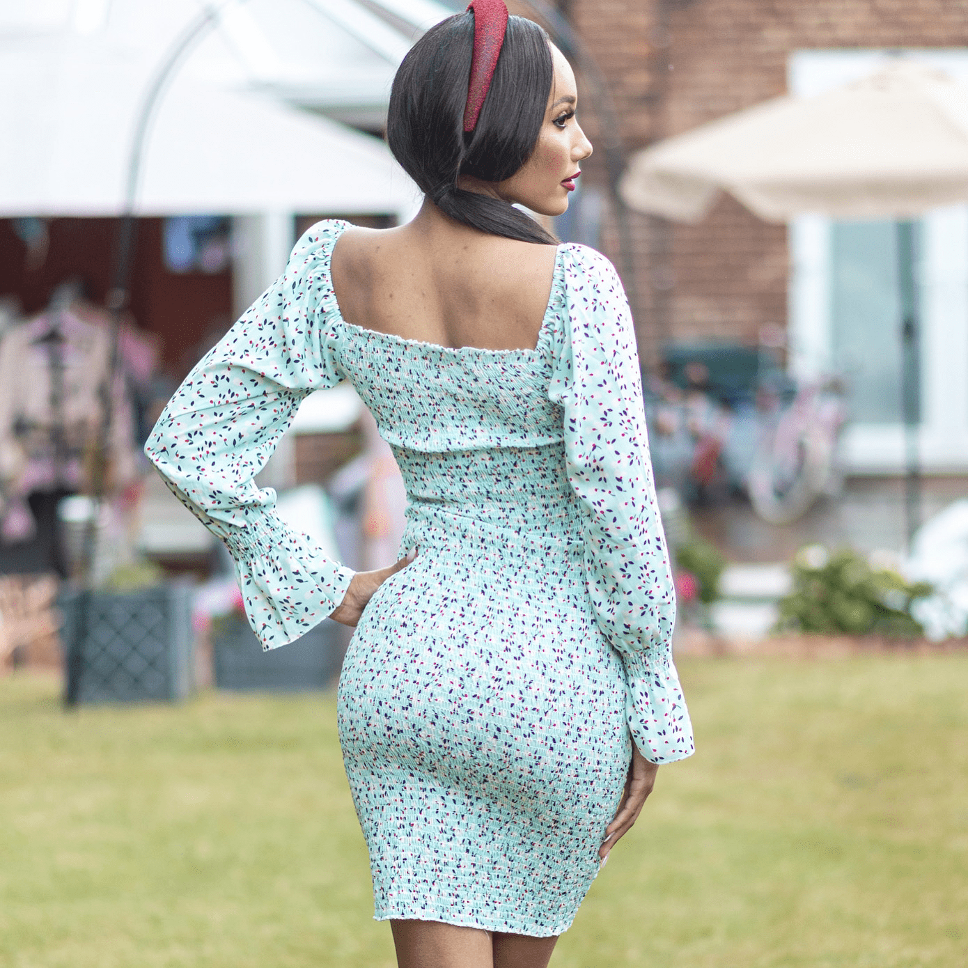 BRANDY Blue Stretchy Floral Smoked Midi Dress