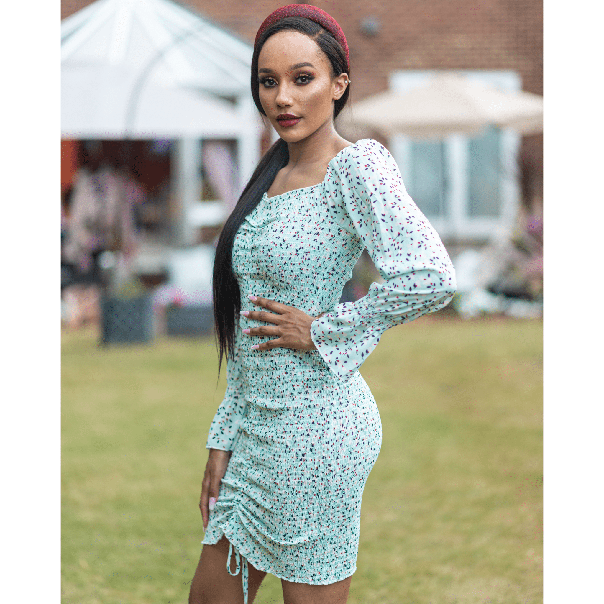 BRANDY Blue Stretchy Floral Smoked Midi Dress