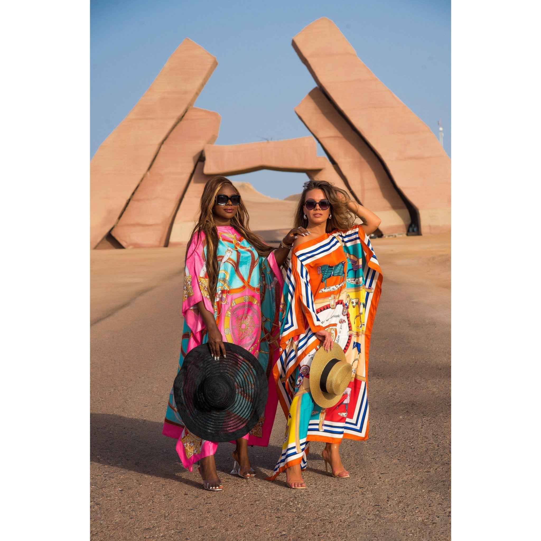 CAIRO Orange Print Caftan Maxi Dress