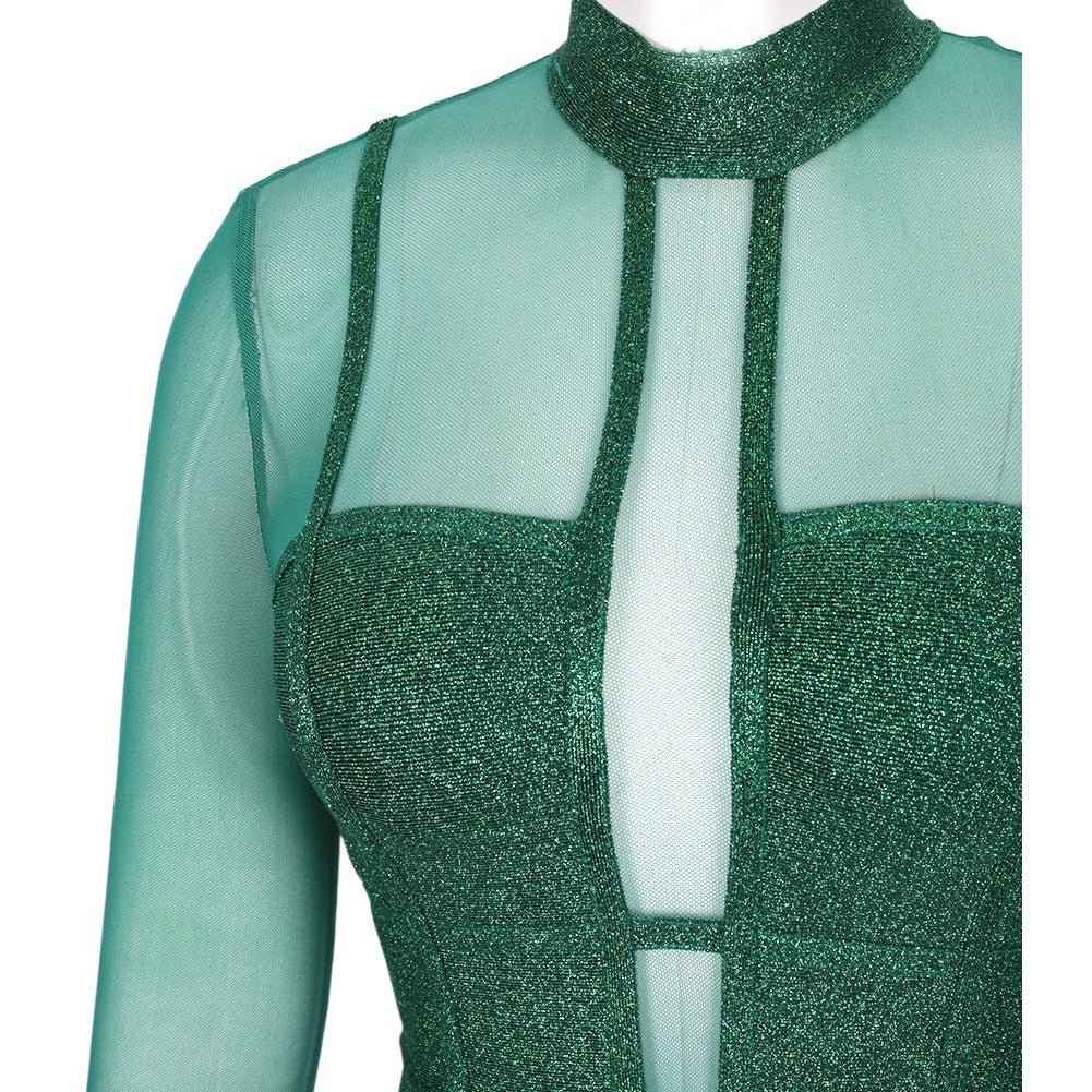 JODY Green Metallic Midi Long sleeve Bandage Dress
