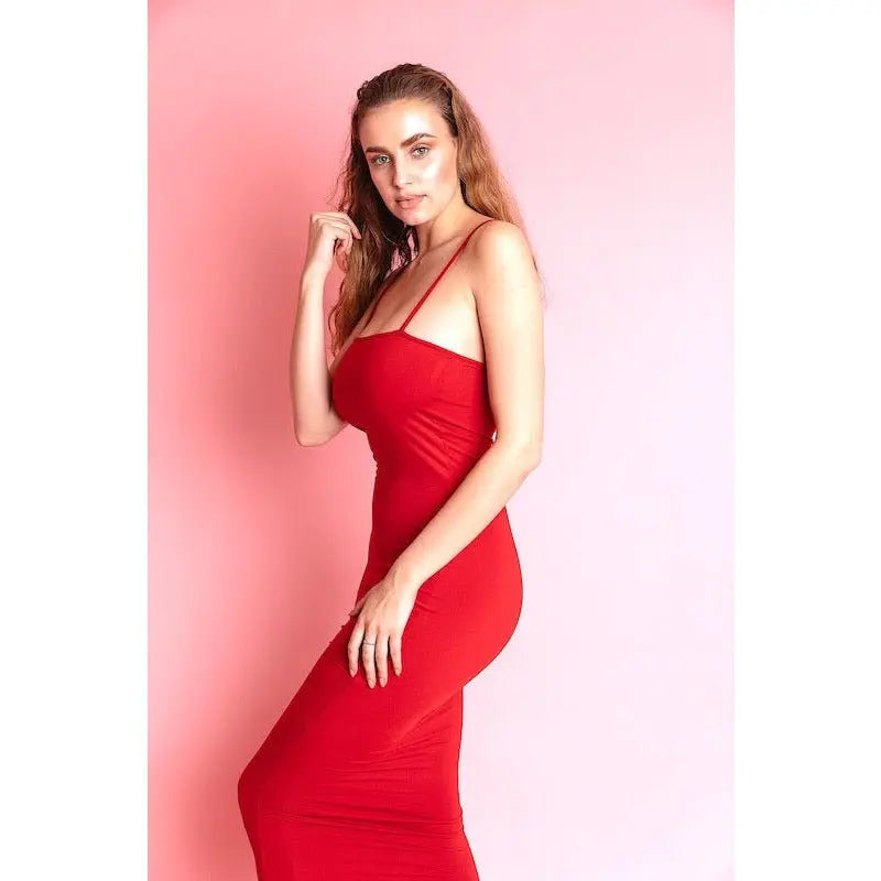 GOLDY Red Midi Bodycon Dress
