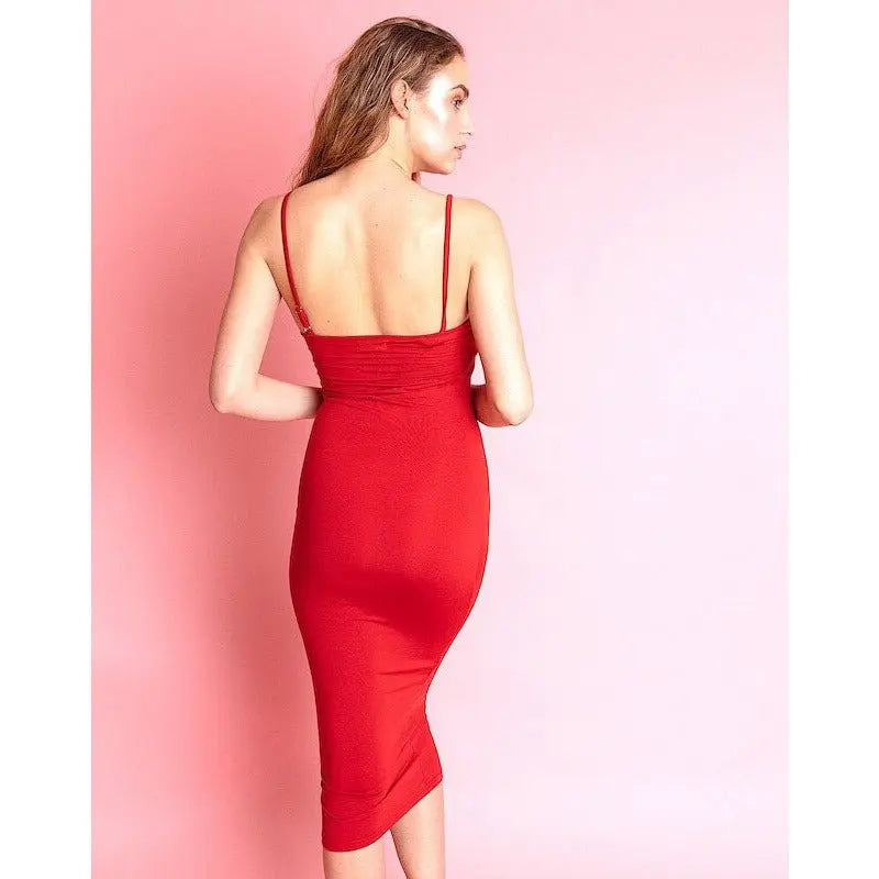 GOLDY Red Midi Bodycon Dress