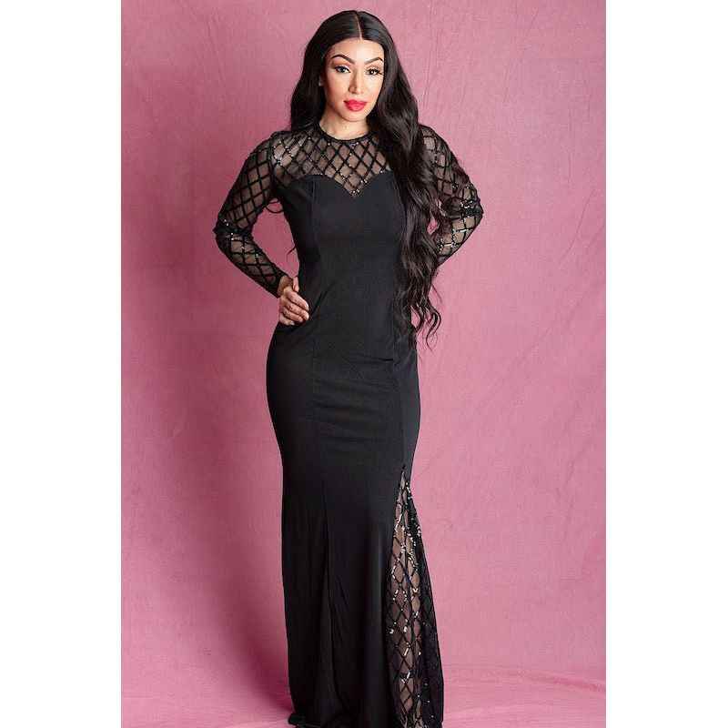 SASHAE Black Embellished Maxi Dress