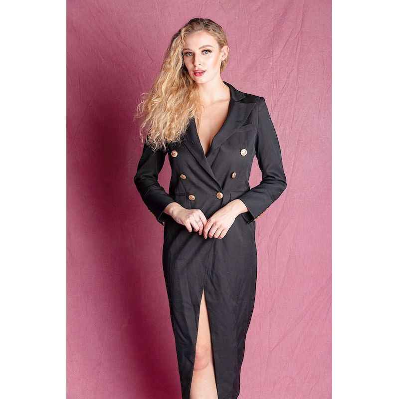 TAMMY Black Double Breasted Blazer Maxi Dress