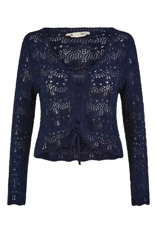 Yumi Navy Crochet Top With Front Ruching