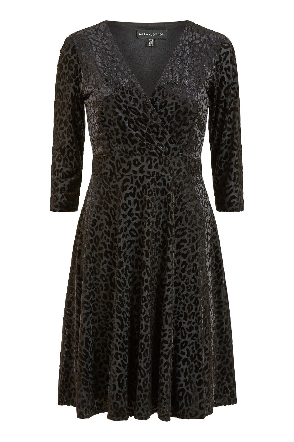Mela Black Leopard Wrap Skater Dress