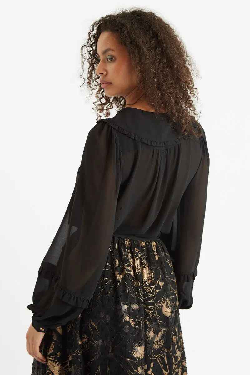Louche Tuppence Statement Collar Long Sleeve Blouse Black