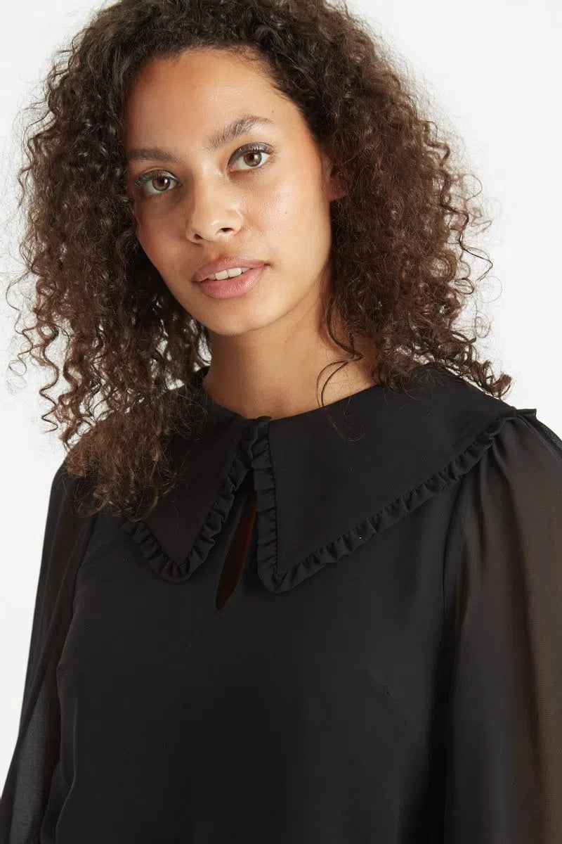 Louche Tuppence Statement Collar Long Sleeve Blouse Black