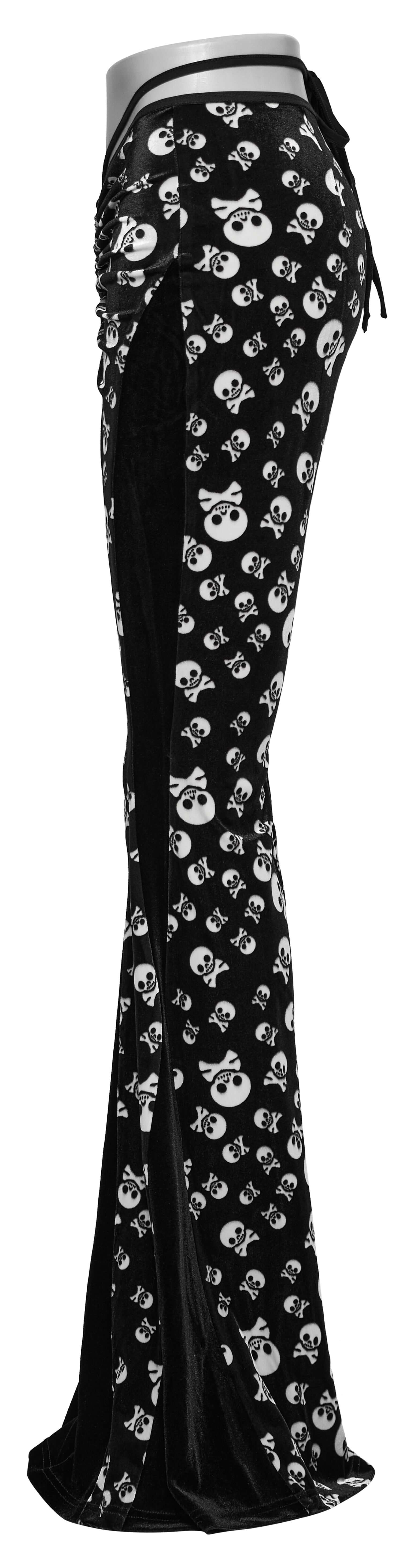 Punk Rave Nulia Spliced Velvet Flared Trousers with Skull Print - Size UK 20 Left Only!