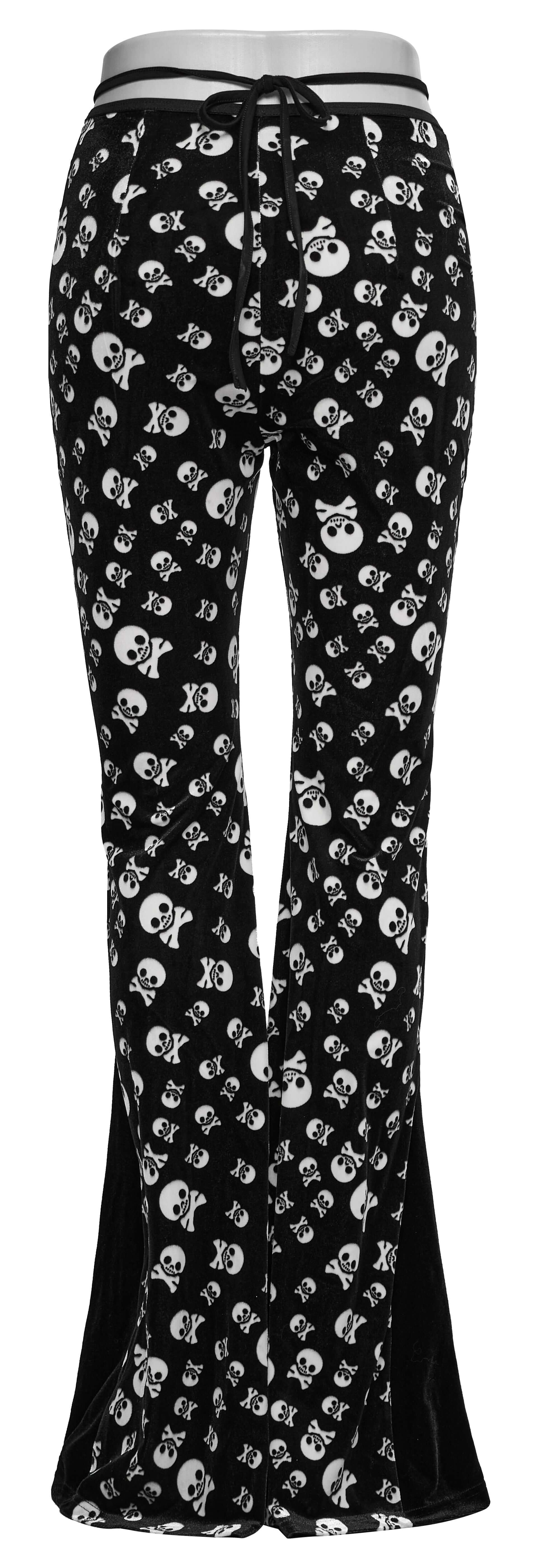 Punk Rave Nulia Spliced Velvet Flared Trousers with Skull Print - Size UK 20 Left Only!