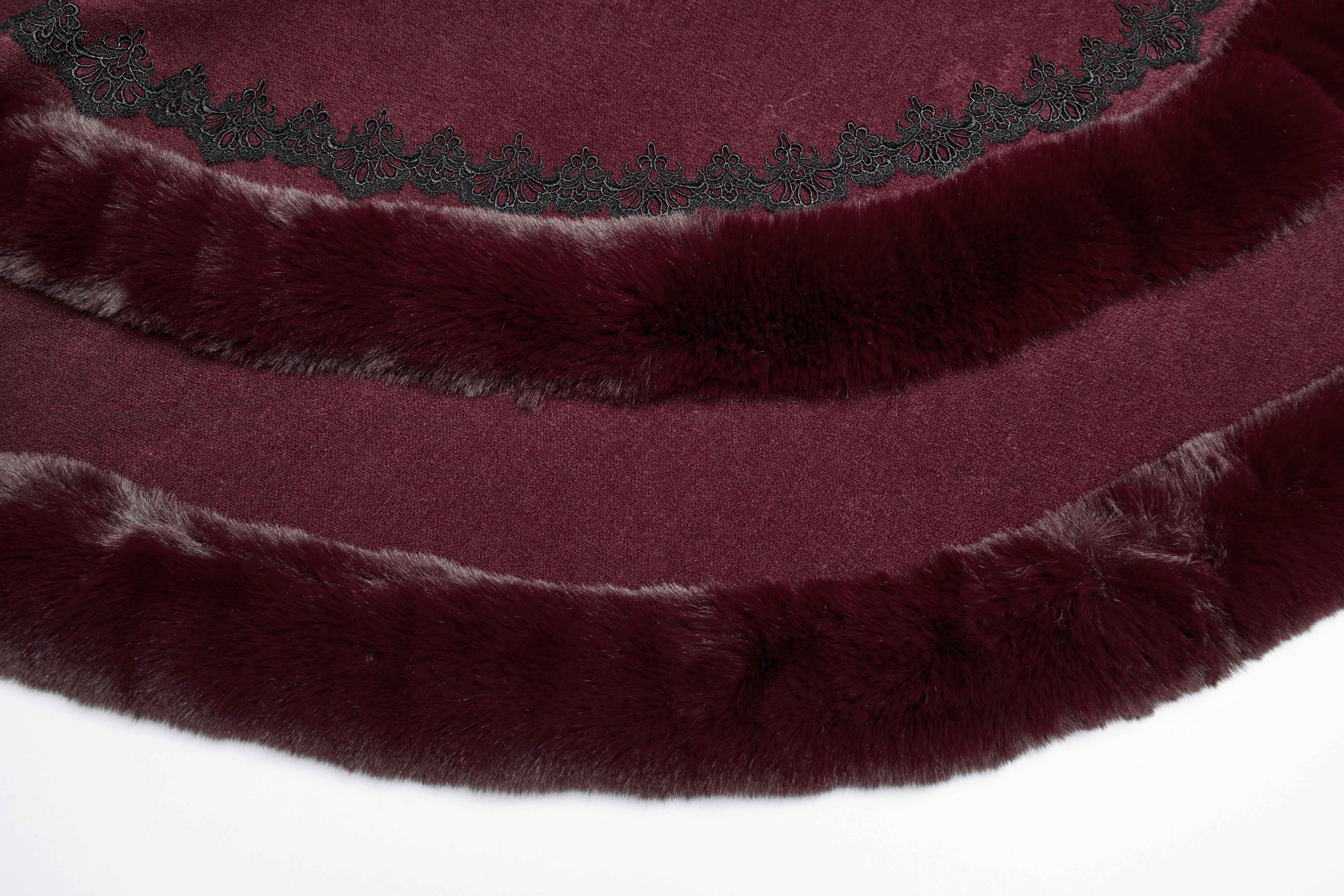 Punk Rave Isolde Faux Fur Trim Gothic Cloak Wine Red