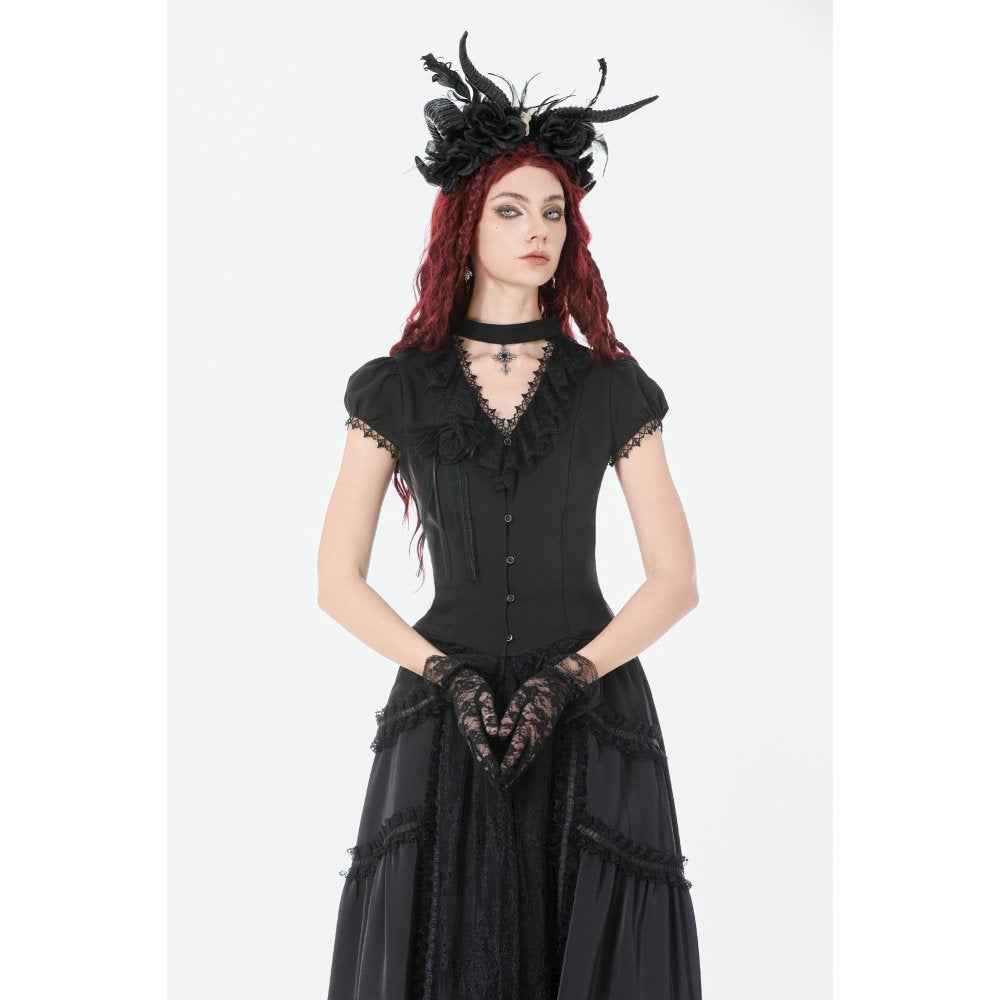 Dark in Love Courtly Cross Gem Gothic Blouse