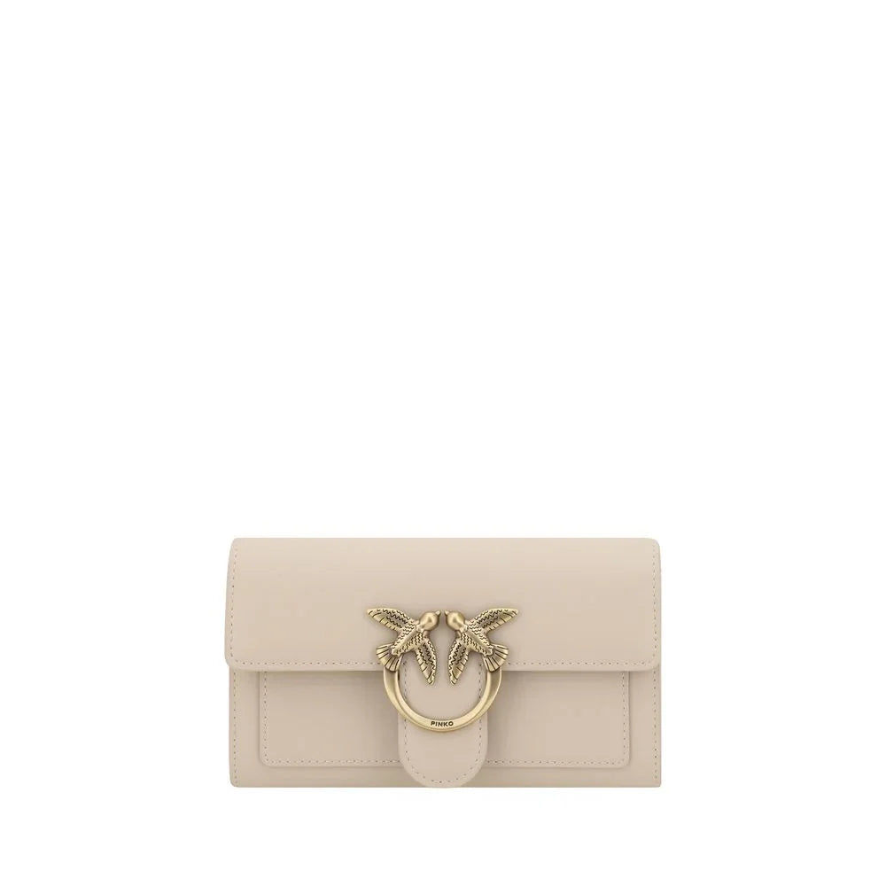 PINKO Schultertasche aus beigefarbenem Kalbsleder, Modell Bos Taurus