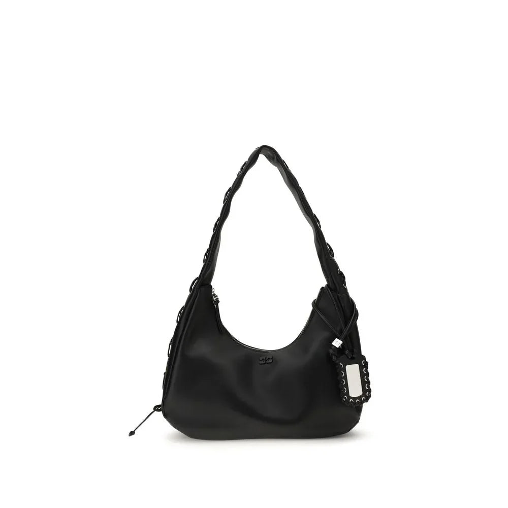 Ganni Black Recycled Leather Shoulder Bag