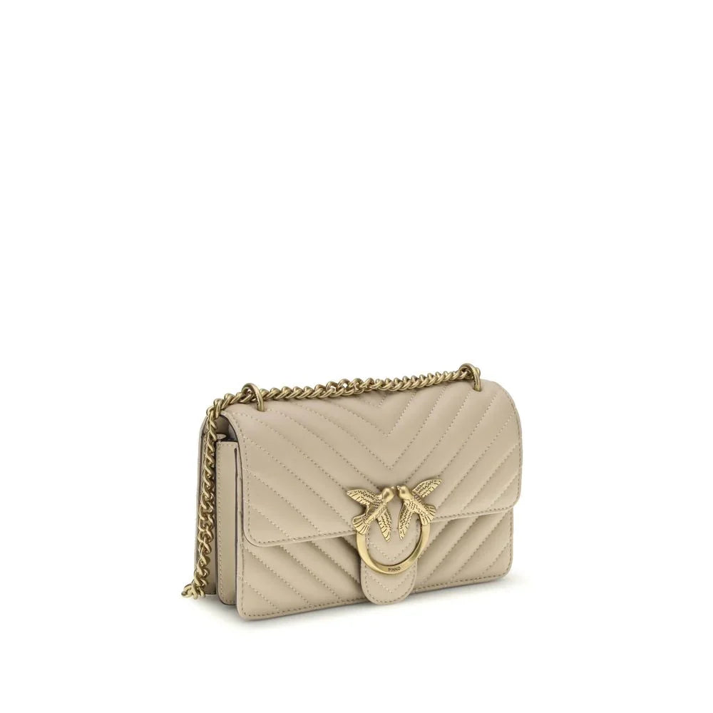 PINKO Schultertasche aus beigefarbenem Kalbsleder, Modell Bos Taurus