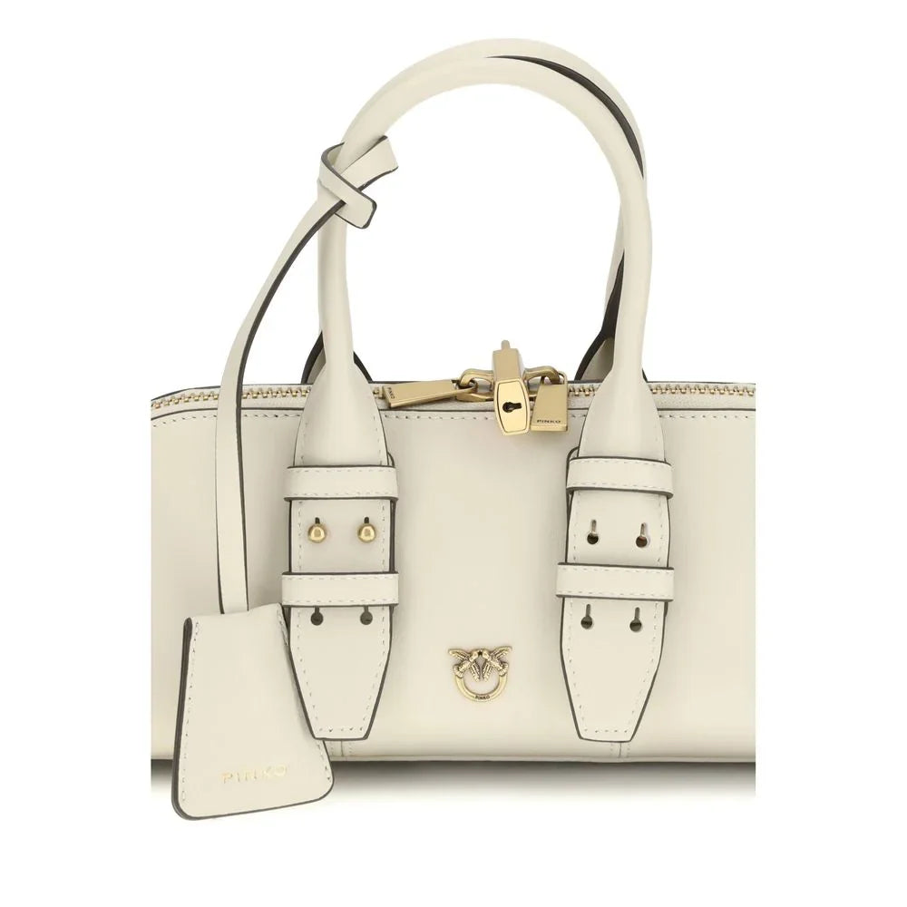 PINKO Cream Calf Leather Bos Taurus Handbag
