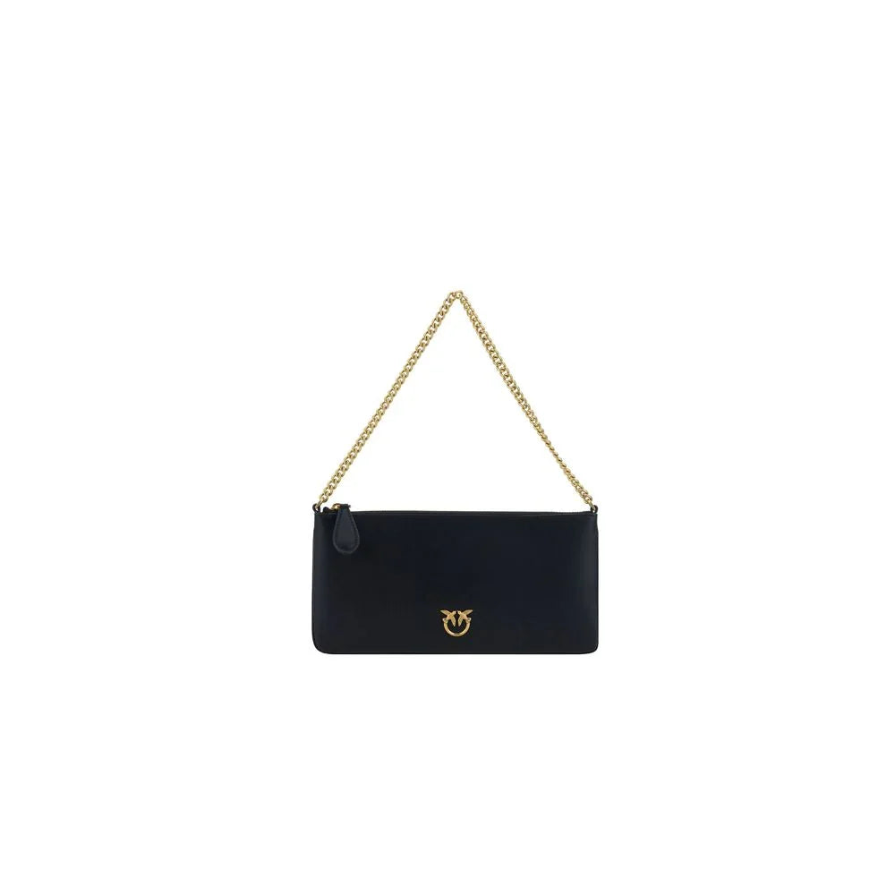 PINKO Black Calf Leather Bos Taurus Shoulder Bag