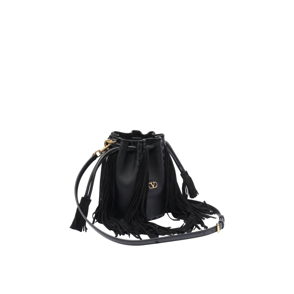 Valentino Garavani Black Leather Backet Bag