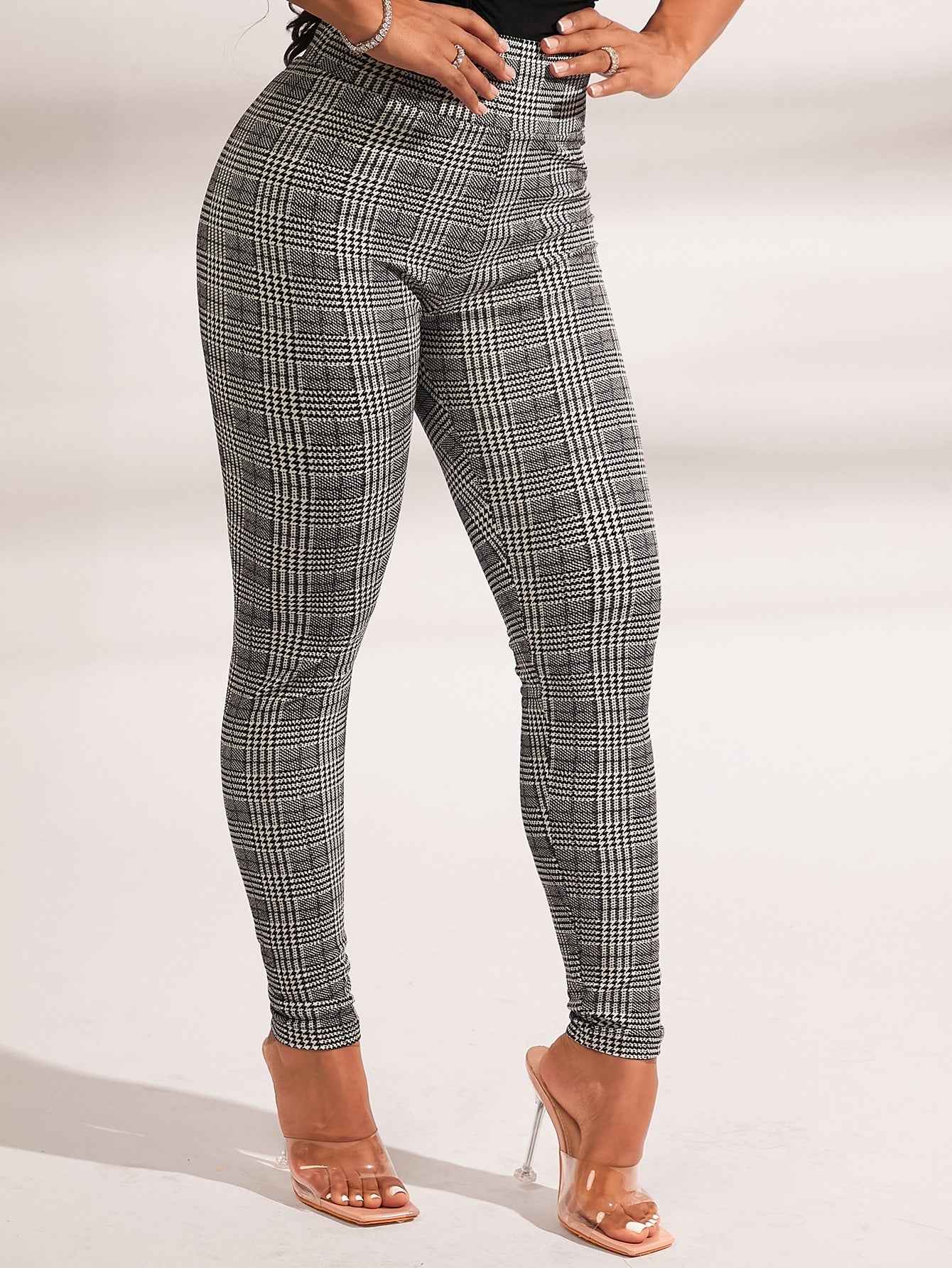 SXY Plaid Print Wideband Waist Leggings