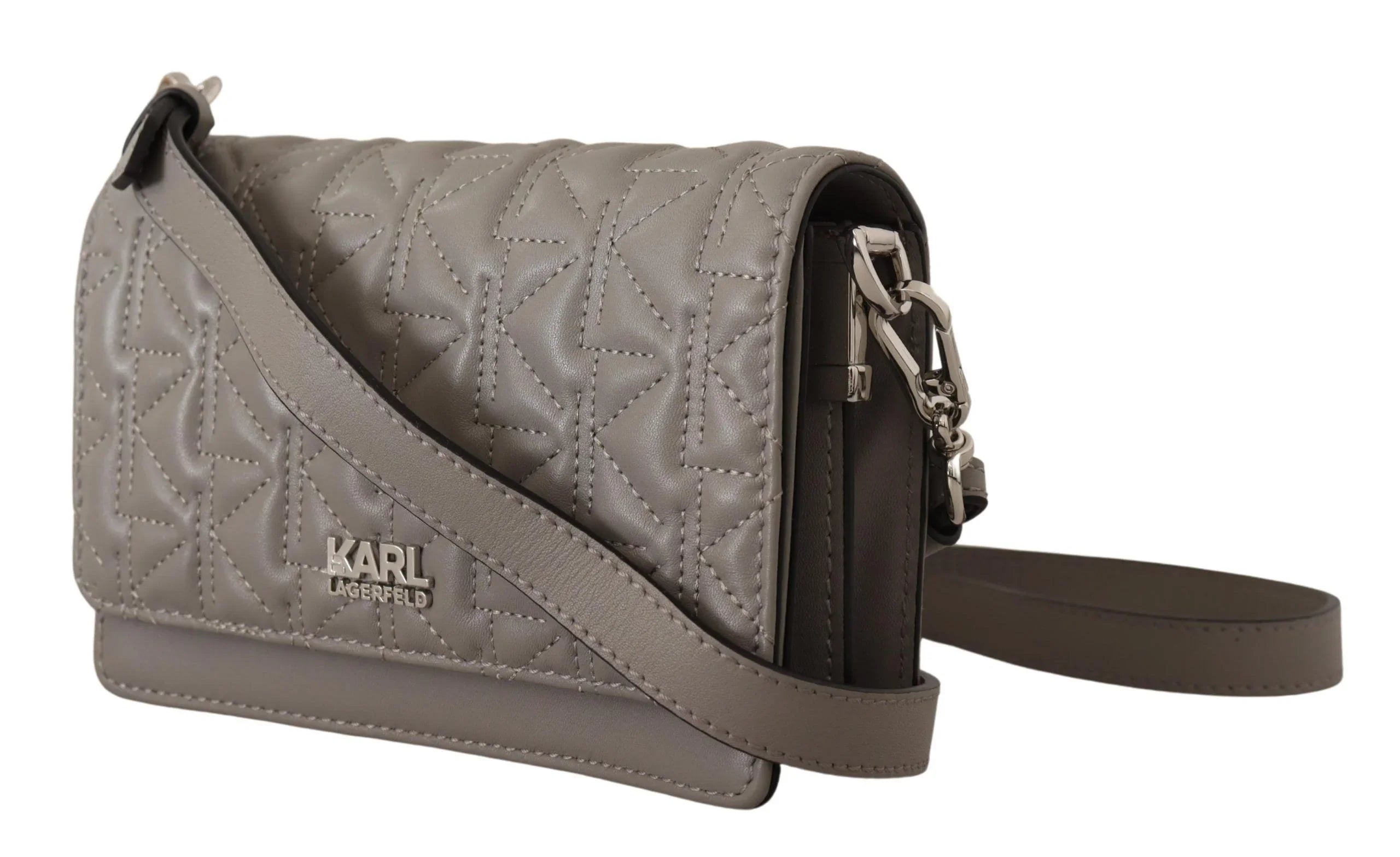 Borsa a tracolla in pelle grigio chiaro Karl Lagerfeld