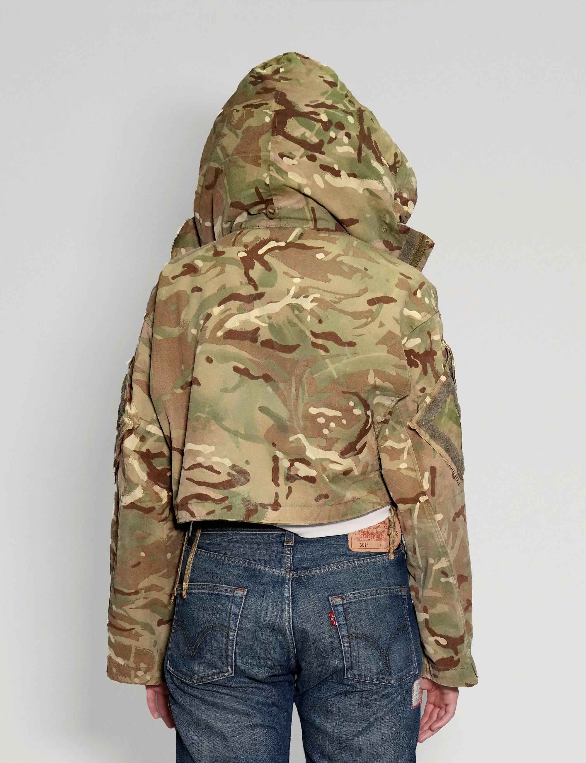 Cropped Hooded Smock Jacket in Desert Camo