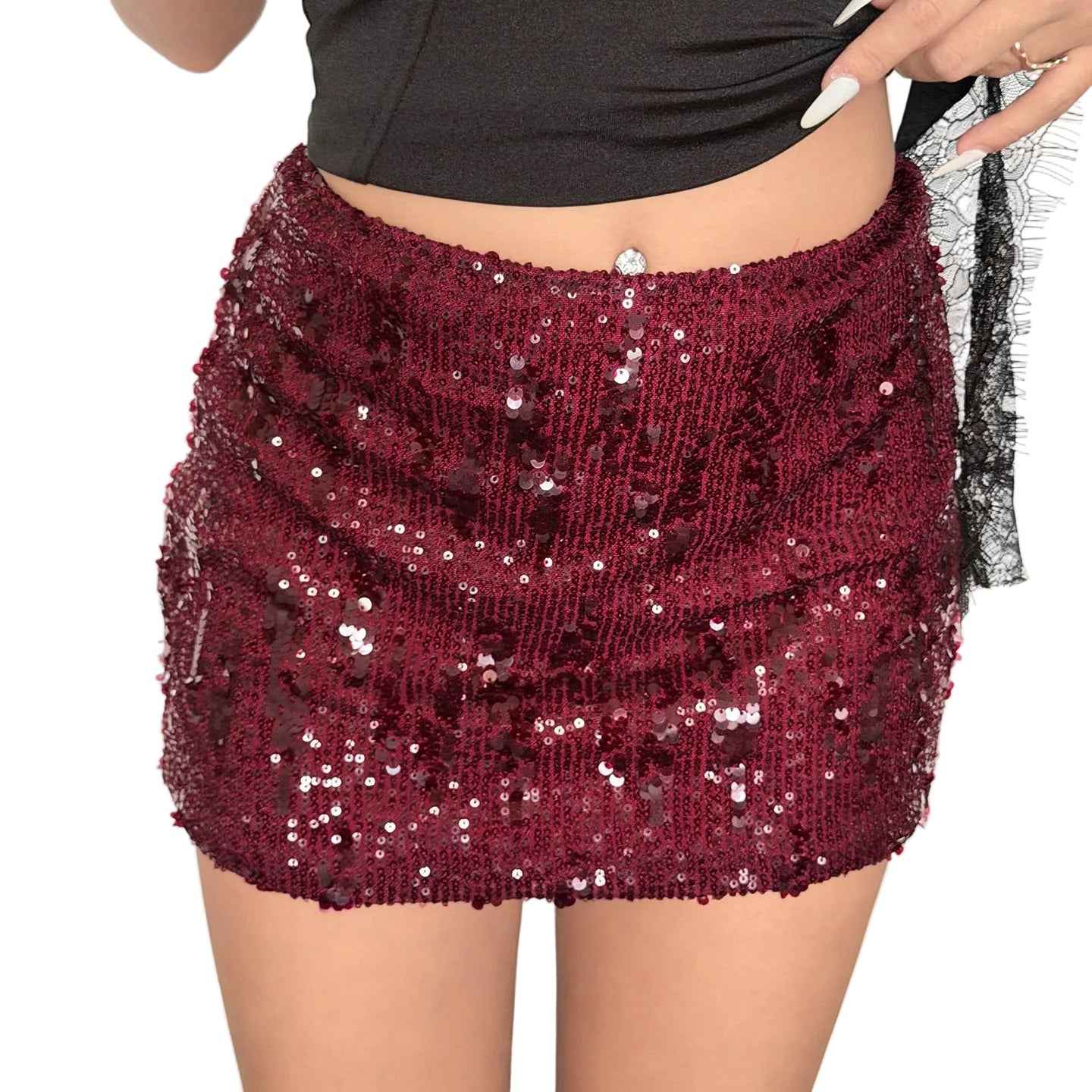 Women’s Red Sequin Bodycon Short Skirt