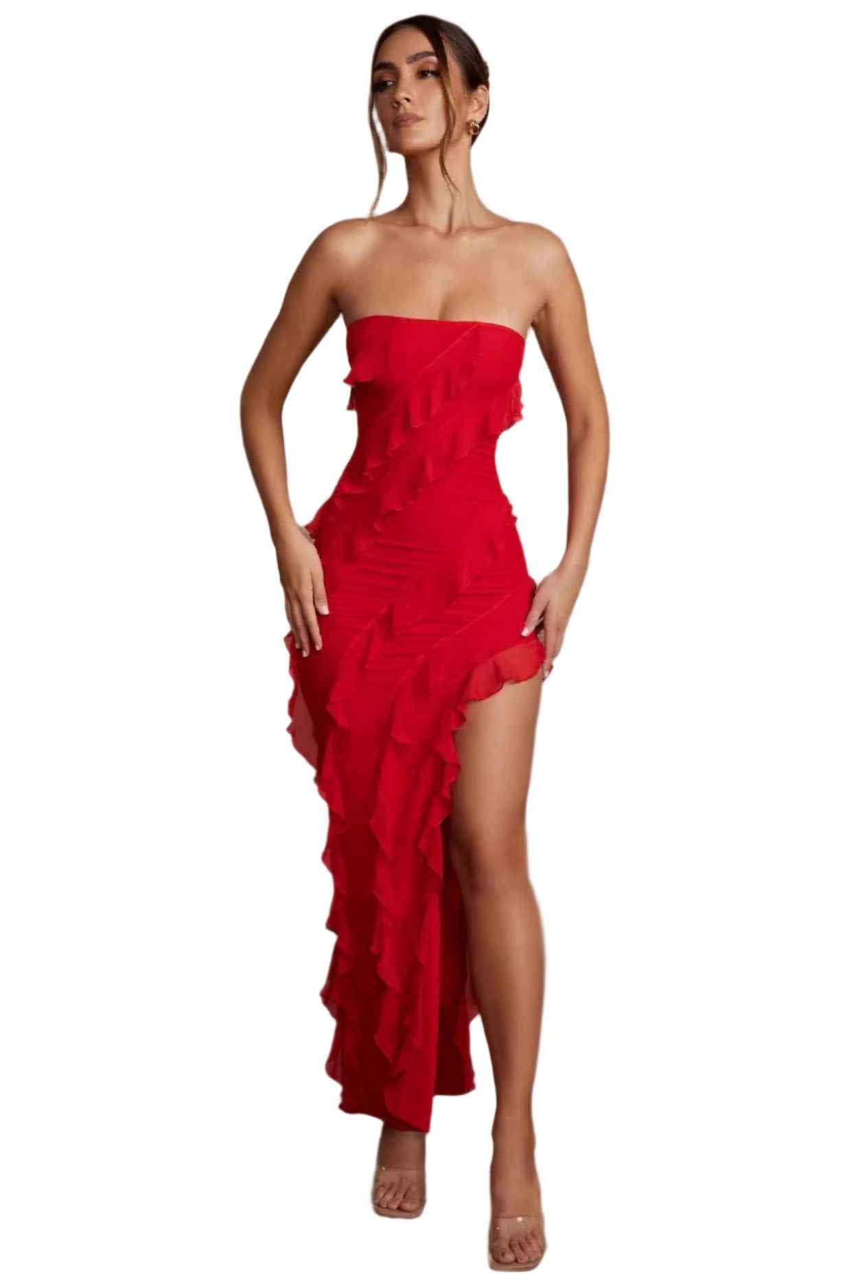 2024 Summer Trend Skinny Women's Fashion Tube Top Backless Split Tassel Dress Birthday Party Clubwear