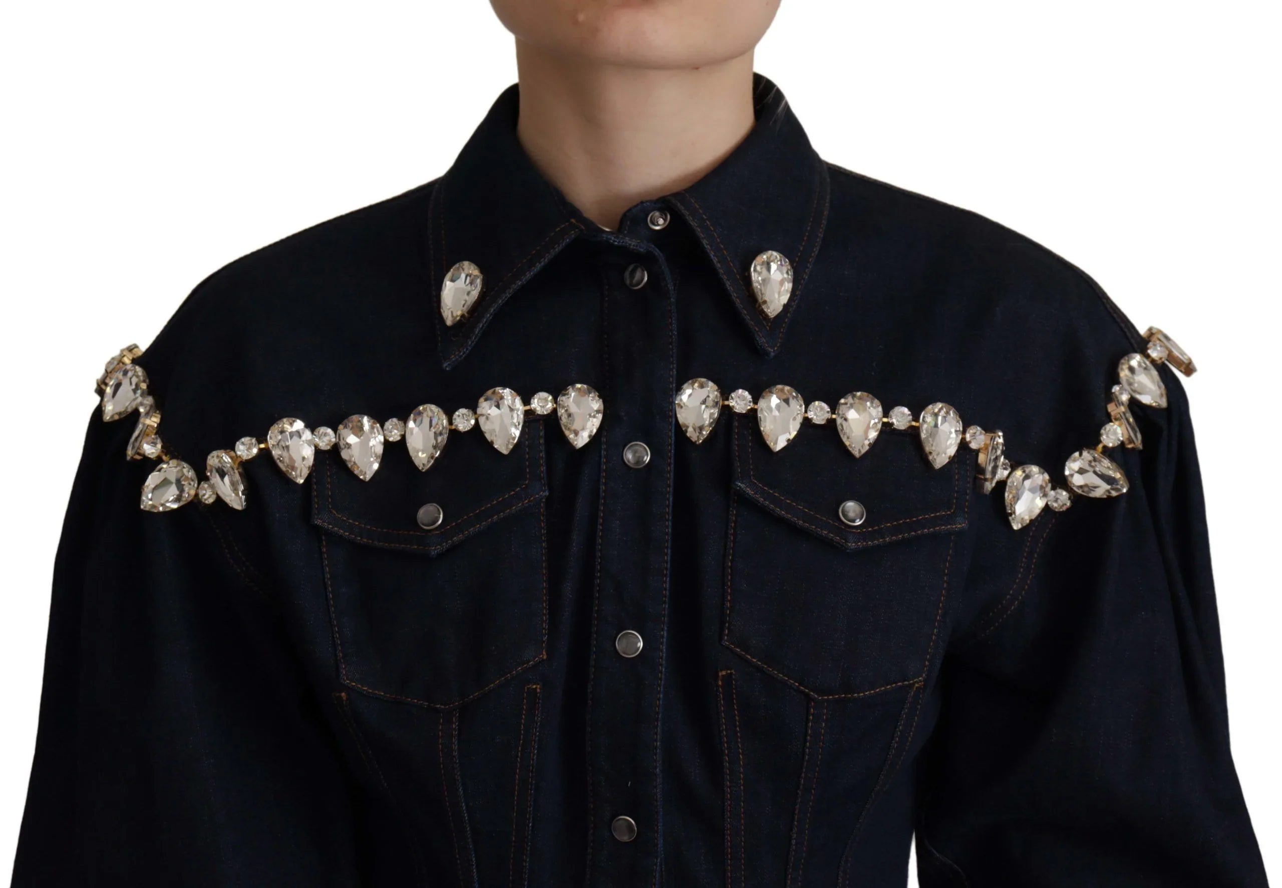 Dolce &amp; Gabbana Jeansjacke aus blauer Baumwolle mit Kristallverzierungen